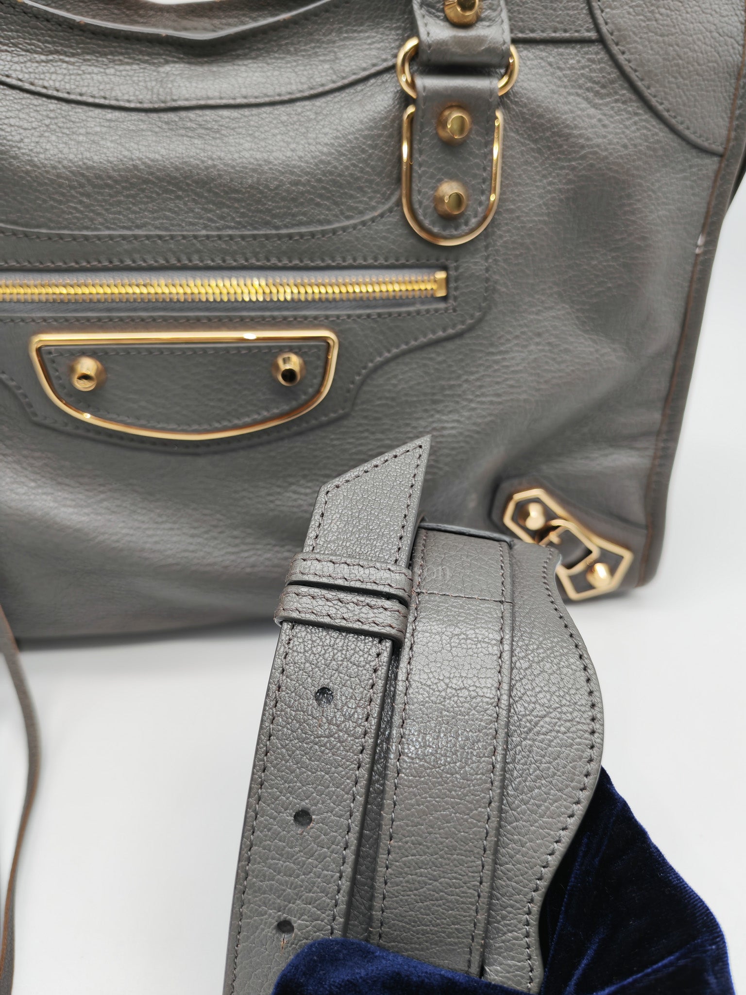 Metallic Edge City Bag in Charcoal Grey