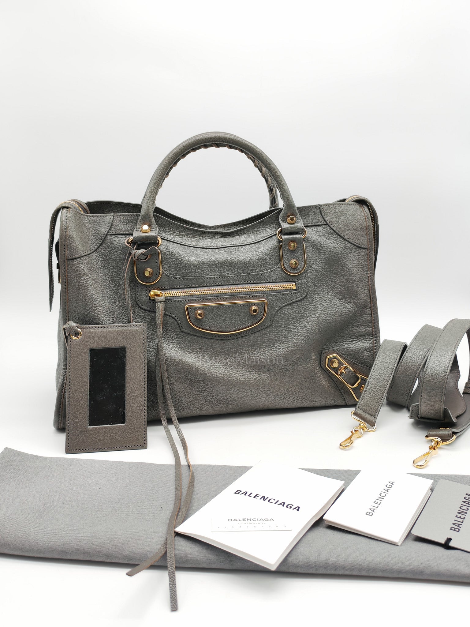 Metallic Edge City Bag in Charcoal Grey