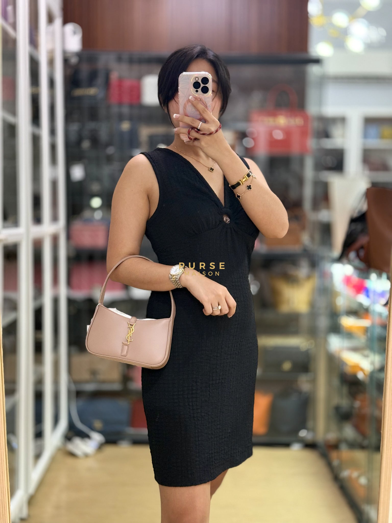 Le 5 A 7 Mini Hobo Shoulder Gold Hardware Bag in Dark Beige | Purse Maison Luxury Bags Shop