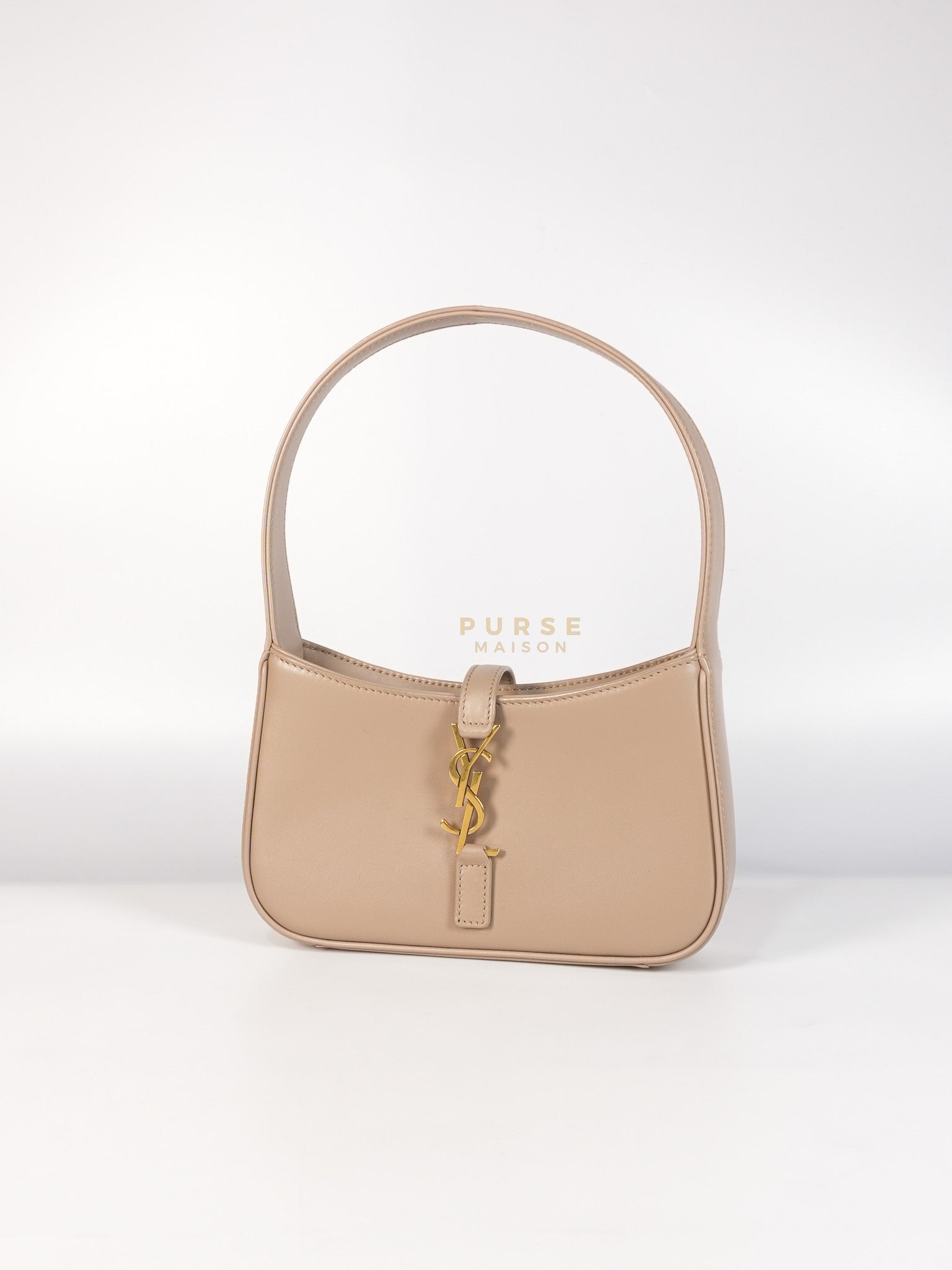Le 5 A 7 Mini Hobo Shoulder Gold Hardware Bag in Dark Beige | Purse Maison Luxury Bags Shop