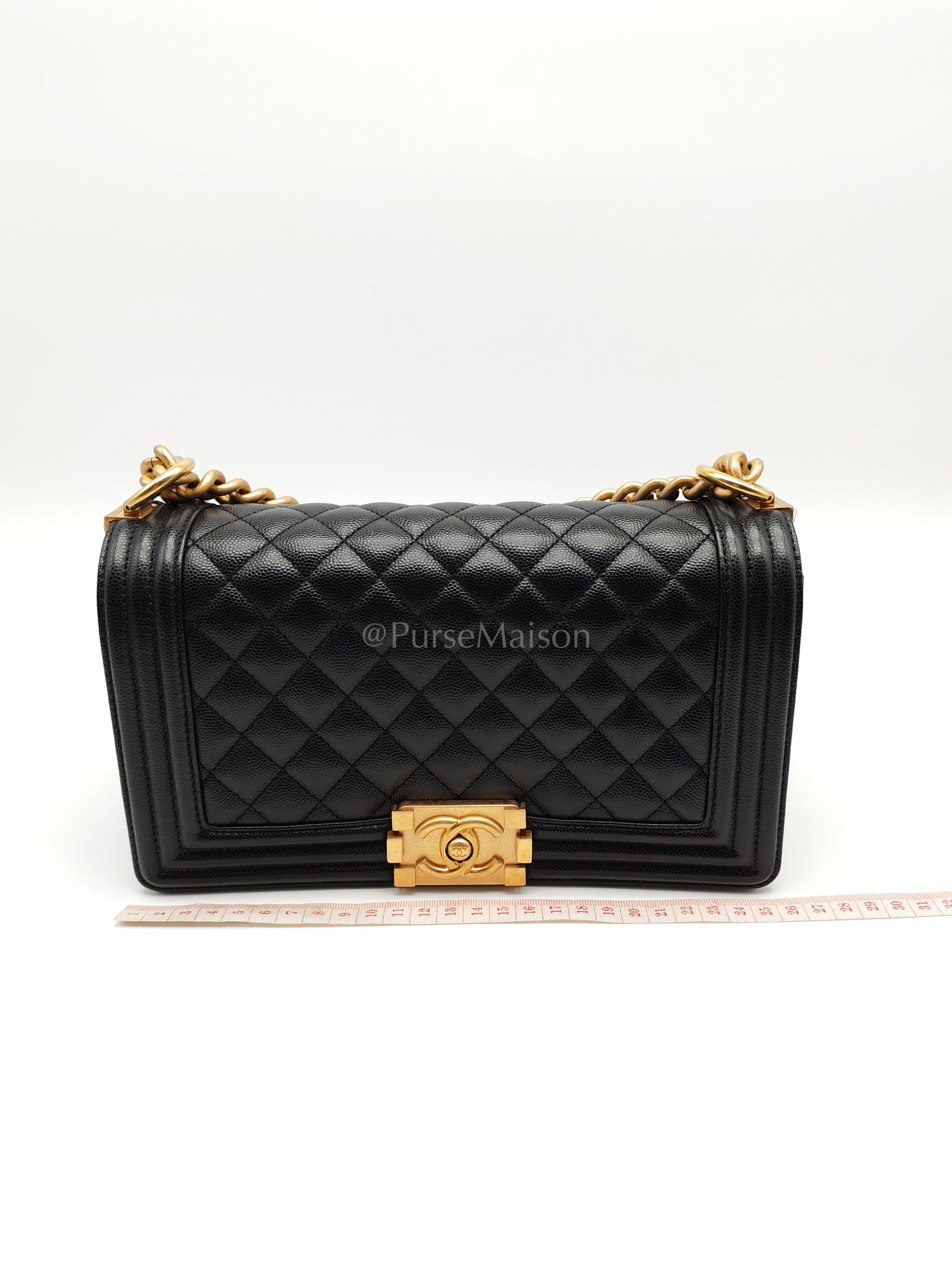 Le Boy Medium in Black Caviar Leather & Aged Gold Hardware (Microchip) | Purse Maison Luxury Bags Shop
