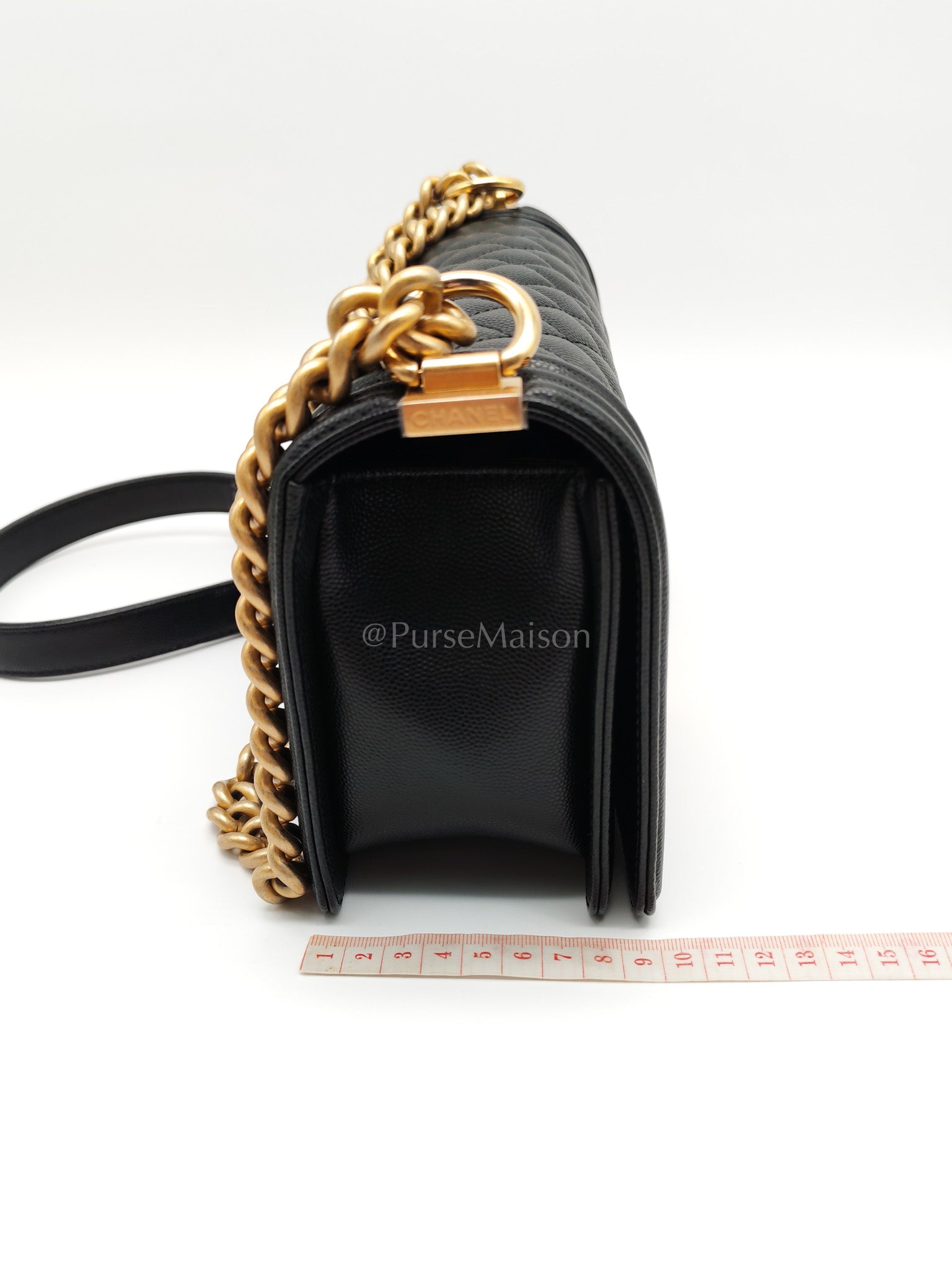 Le Boy Medium in Black Caviar Leather & Aged Gold Hardware (Microchip) | Purse Maison Luxury Bags Shop