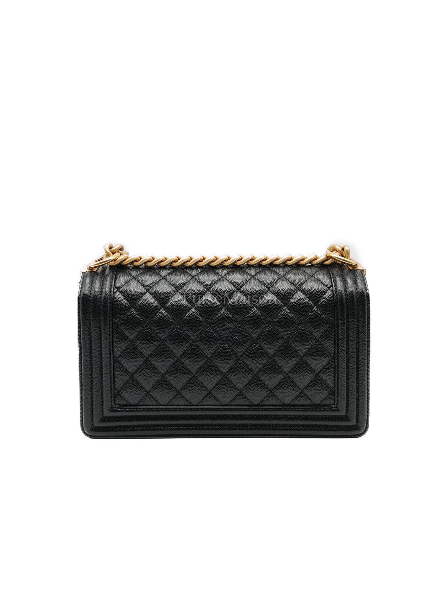 Le Boy Medium in Black Caviar Leather & Aged Gold Hardware (Microchip) | Purse Maison Luxury Bags Shop