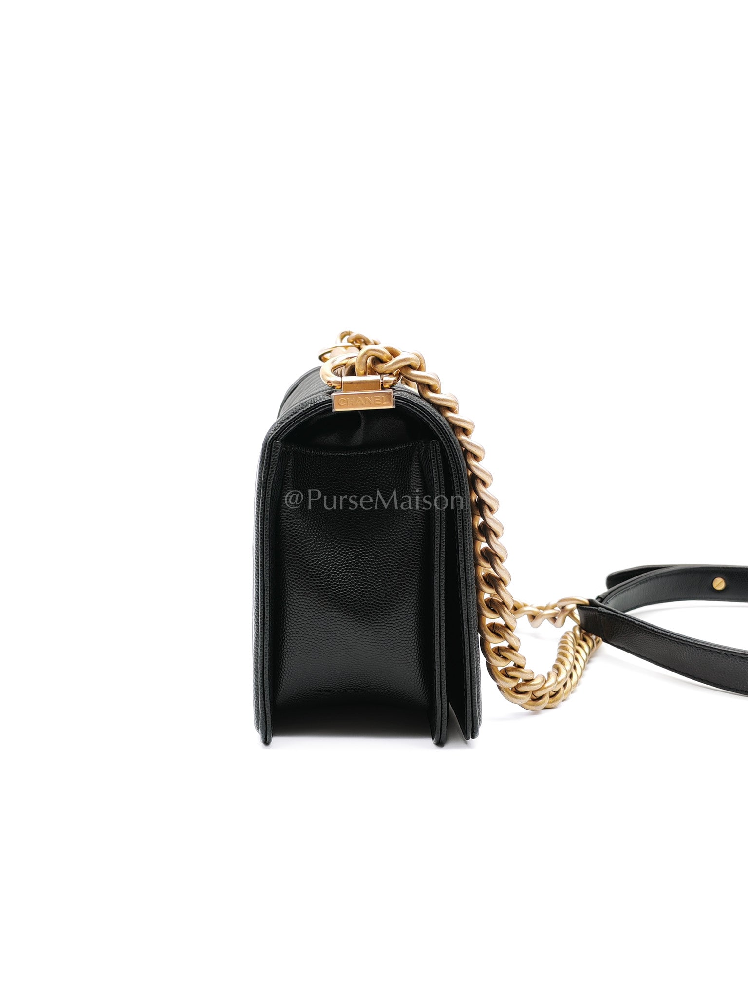 Le Boy Medium in Black Caviar Leather & Aged Gold Hardware (Microchip) | Purse Maison Luxury Bags Shop