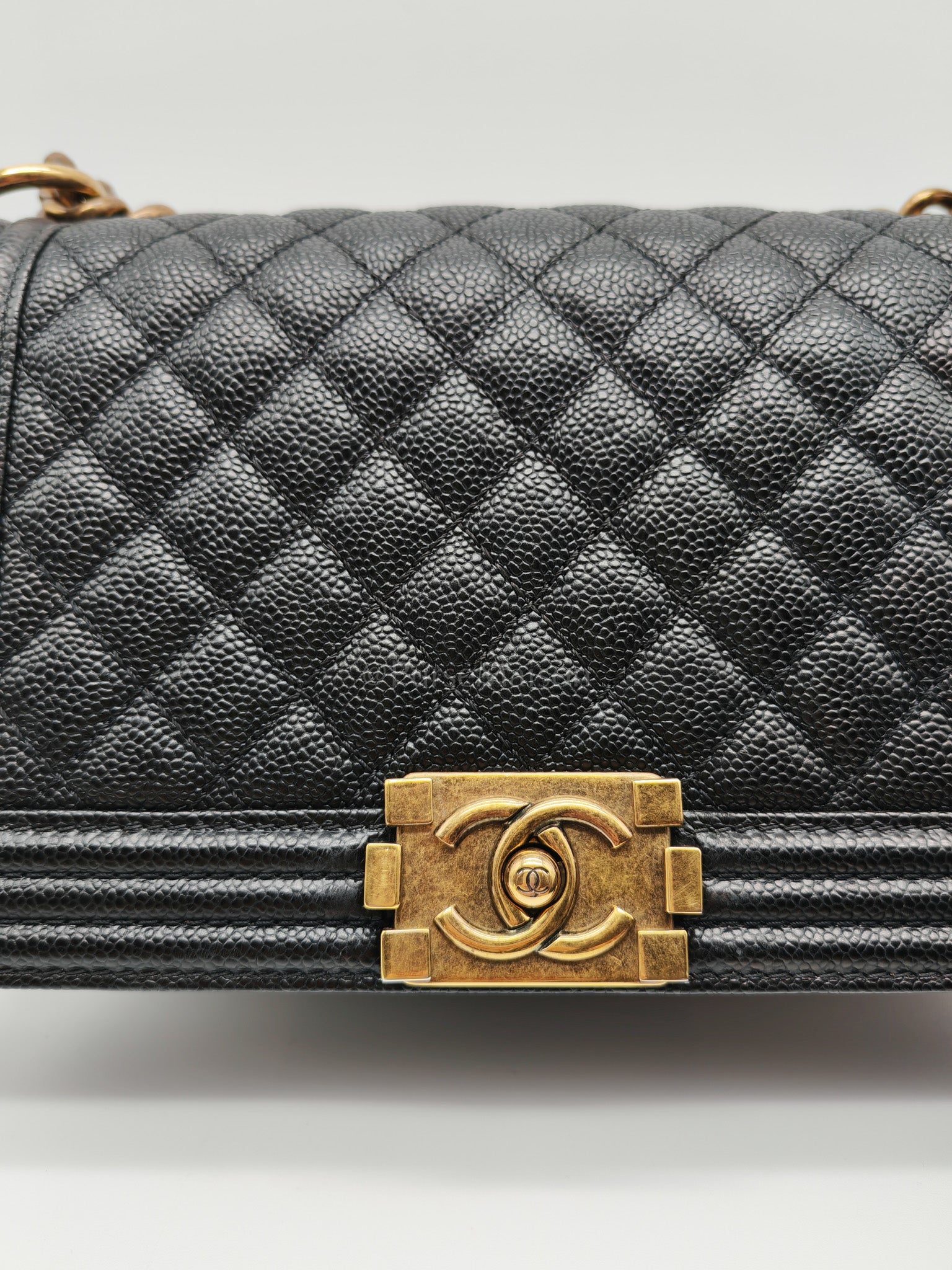 Le Boy Medium in Black Caviar Leather in Aged Gold Hardware (Series 20) | Purse Maison Luxury Bags Shop