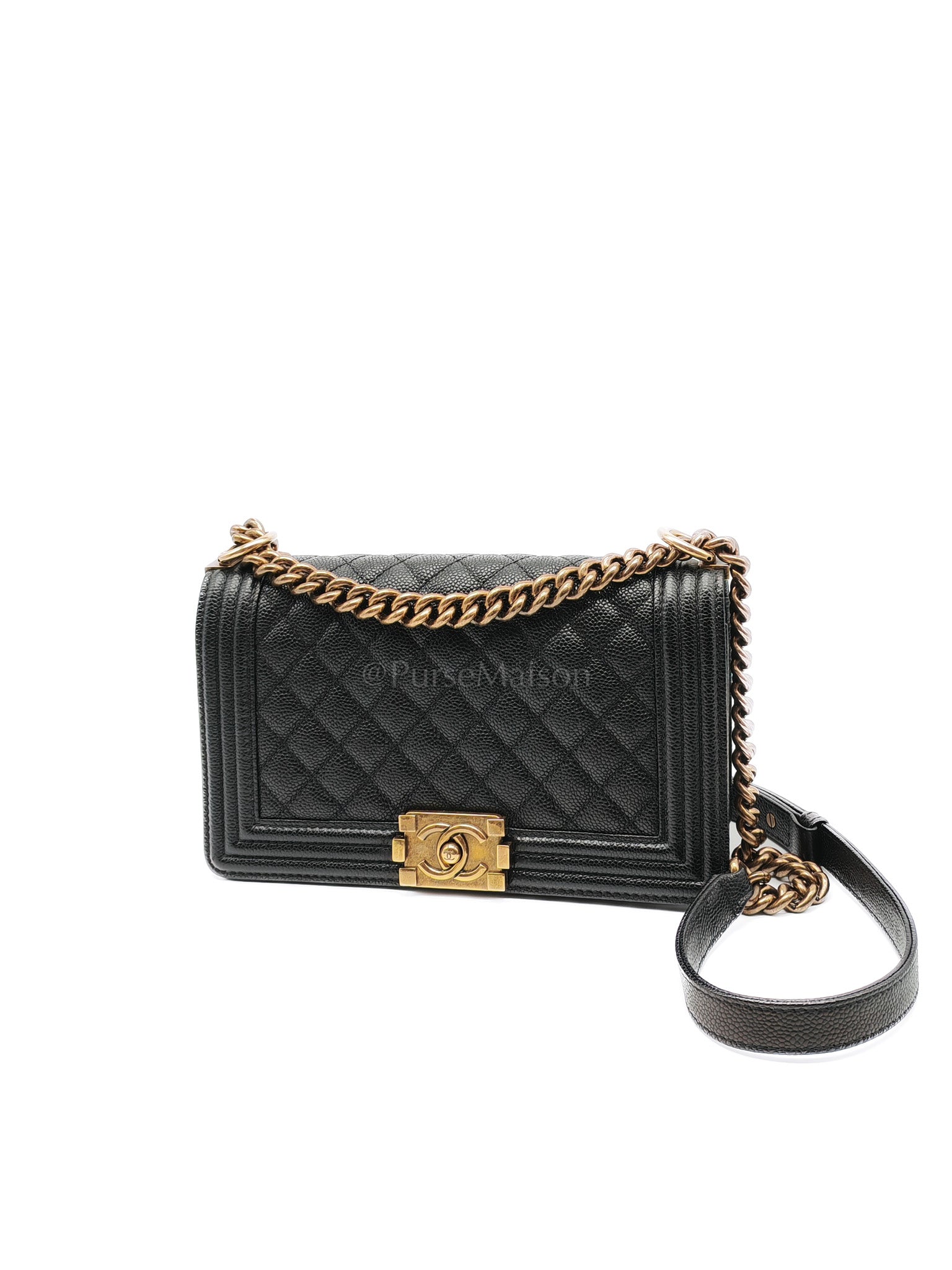 Le Boy Medium in Black Caviar Leather in Aged Gold Hardware (Series 20) | Purse Maison Luxury Bags Shop