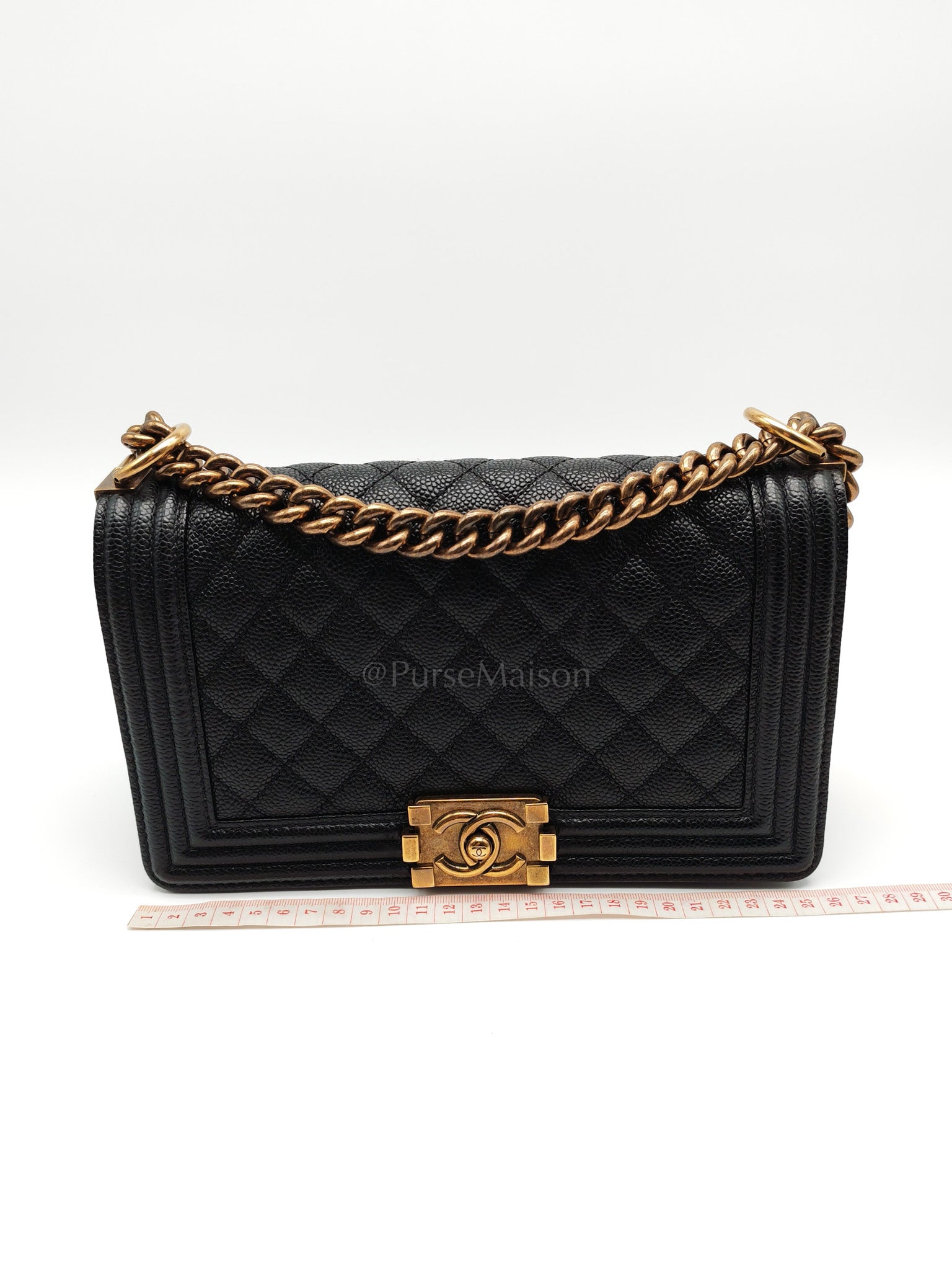 Le Boy Medium in Black Caviar Leather in Aged Gold Hardware (Series 20) | Purse Maison Luxury Bags Shop
