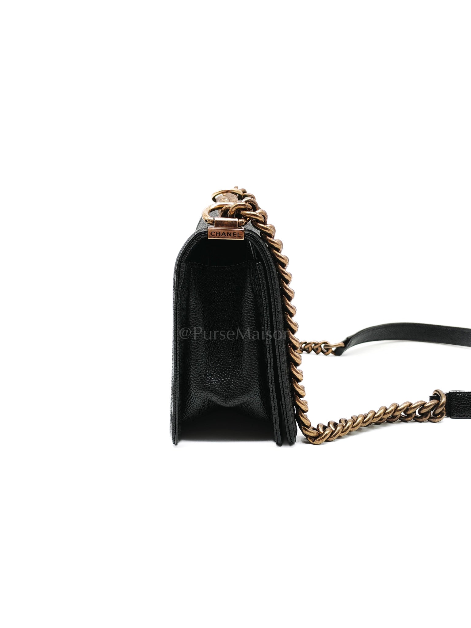 Le Boy Medium in Black Caviar Leather in Aged Gold Hardware (Series 20) | Purse Maison Luxury Bags Shop