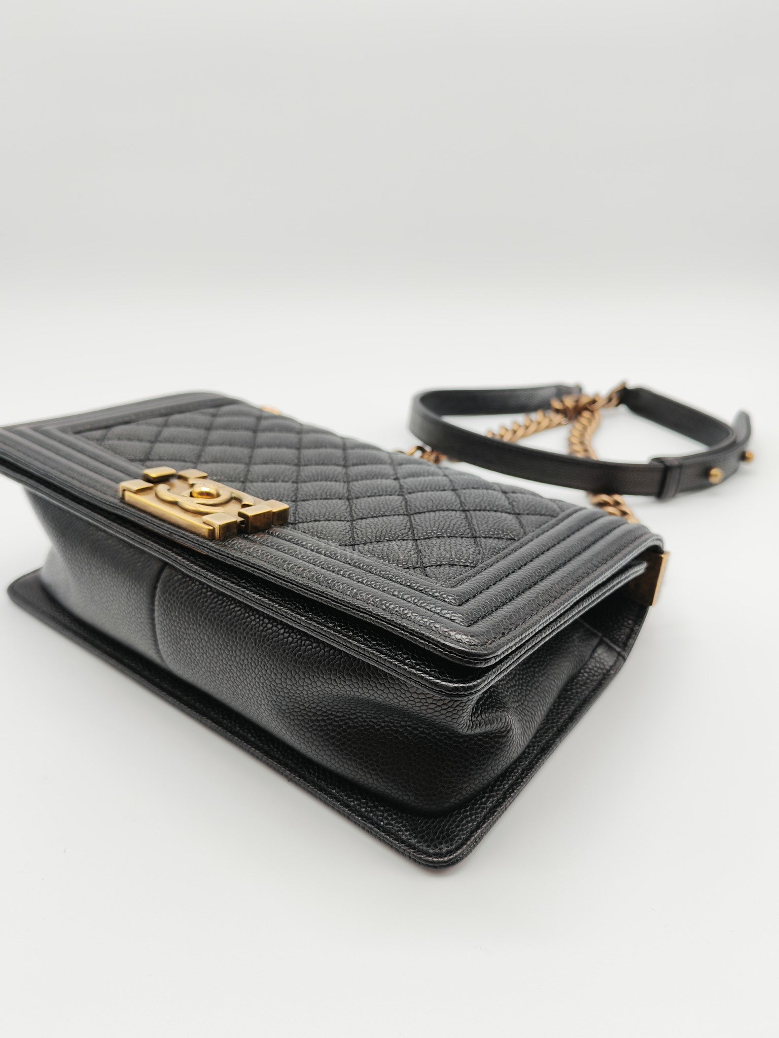 Le Boy Medium in Black Caviar Leather in Aged Gold Hardware (Series 20) | Purse Maison Luxury Bags Shop