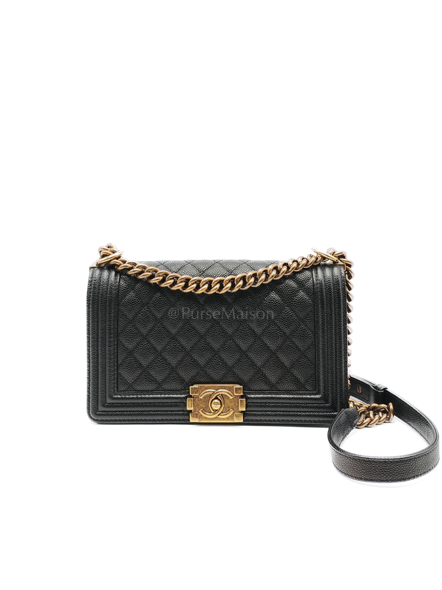 Le Boy Medium in Black Caviar Leather in Aged Gold Hardware (Series 20) | Purse Maison Luxury Bags Shop