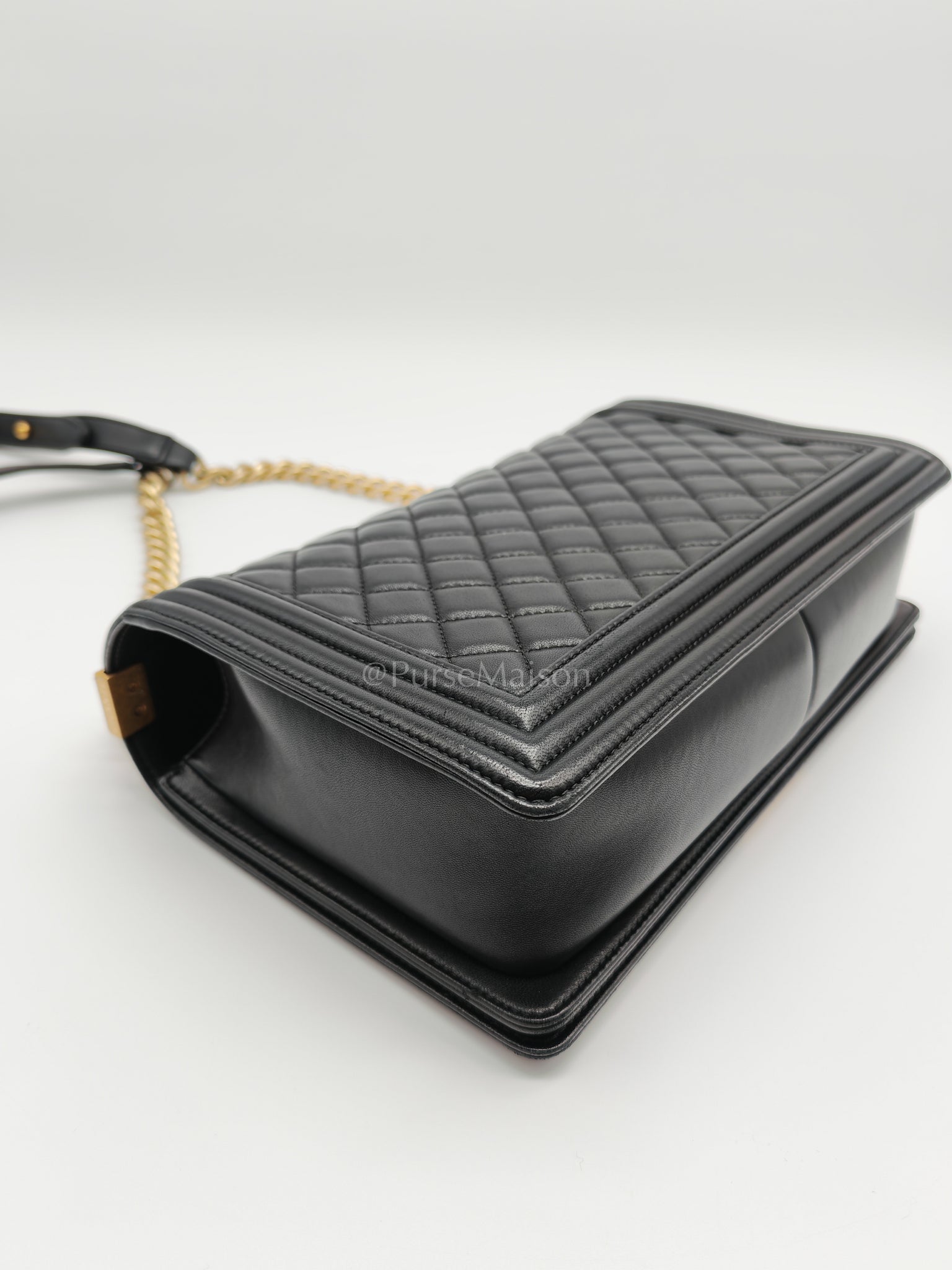 Le Boy New Medium Black Lambskin Leather in Aged Gold Hardware (Series 23) | Purse Maison Luxury Bags Shop