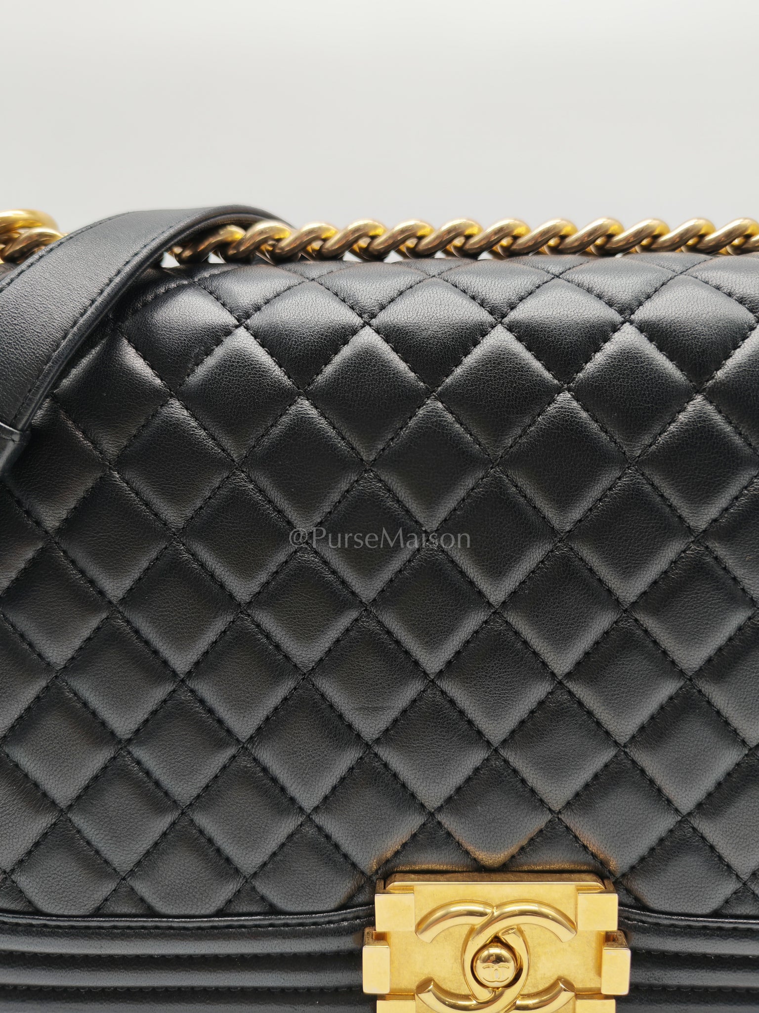 Le Boy New Medium Black Lambskin Leather in Aged Gold Hardware (Series 23) | Purse Maison Luxury Bags Shop