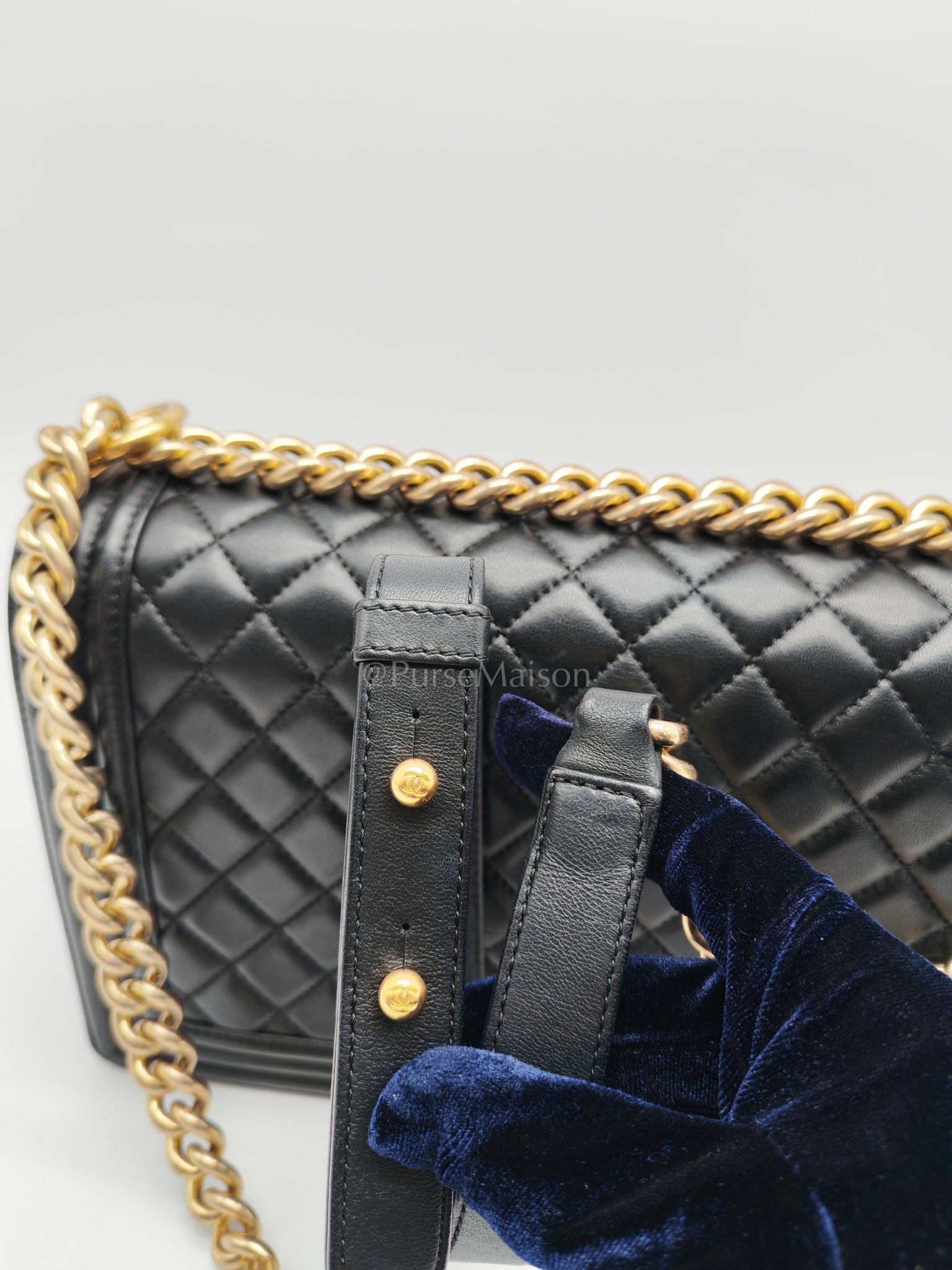 Le Boy New Medium Black Lambskin Leather in Aged Gold Hardware (Series 23) | Purse Maison Luxury Bags Shop