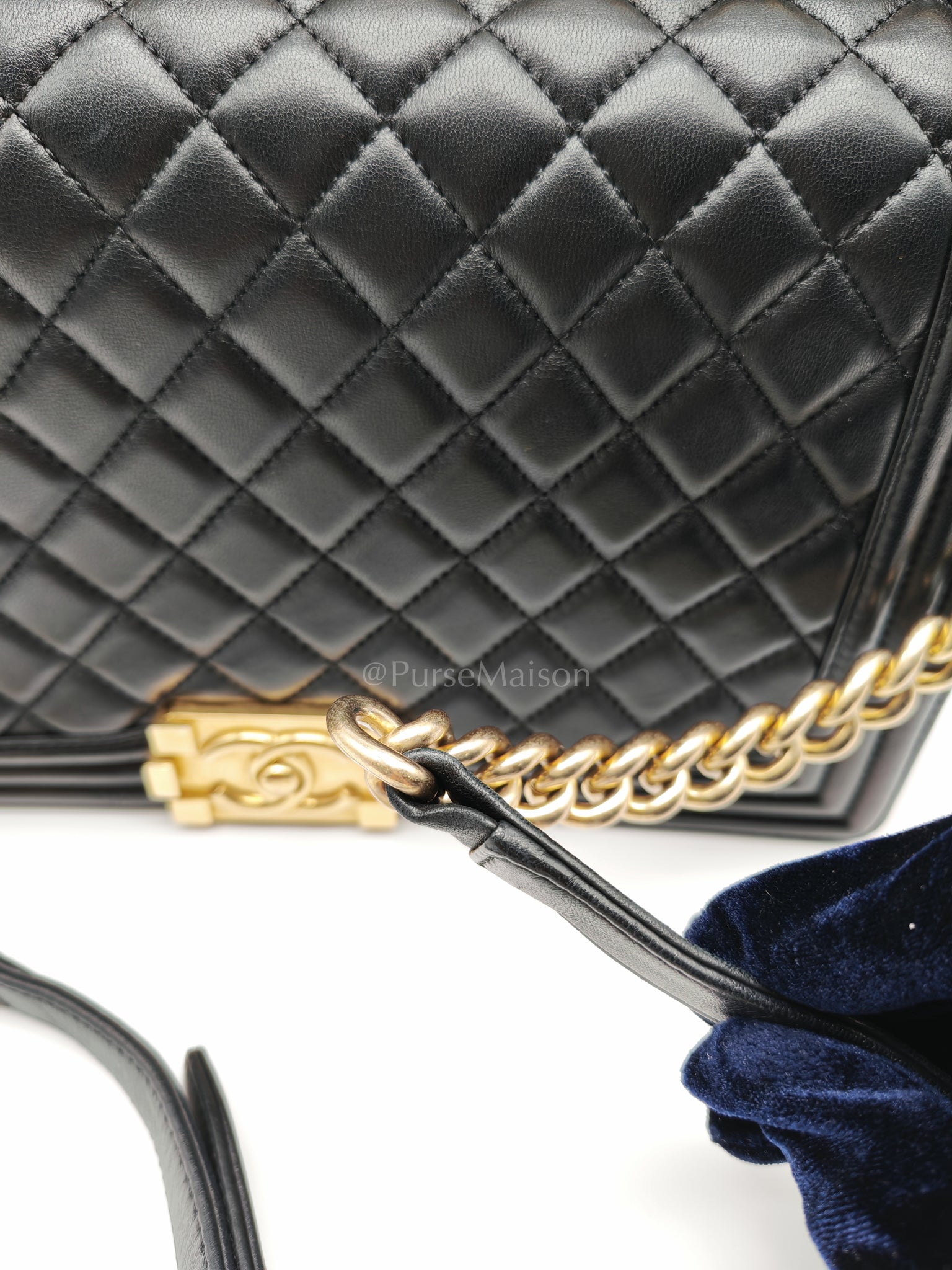 Le Boy New Medium Black Lambskin Leather in Aged Gold Hardware (Series 23) | Purse Maison Luxury Bags Shop