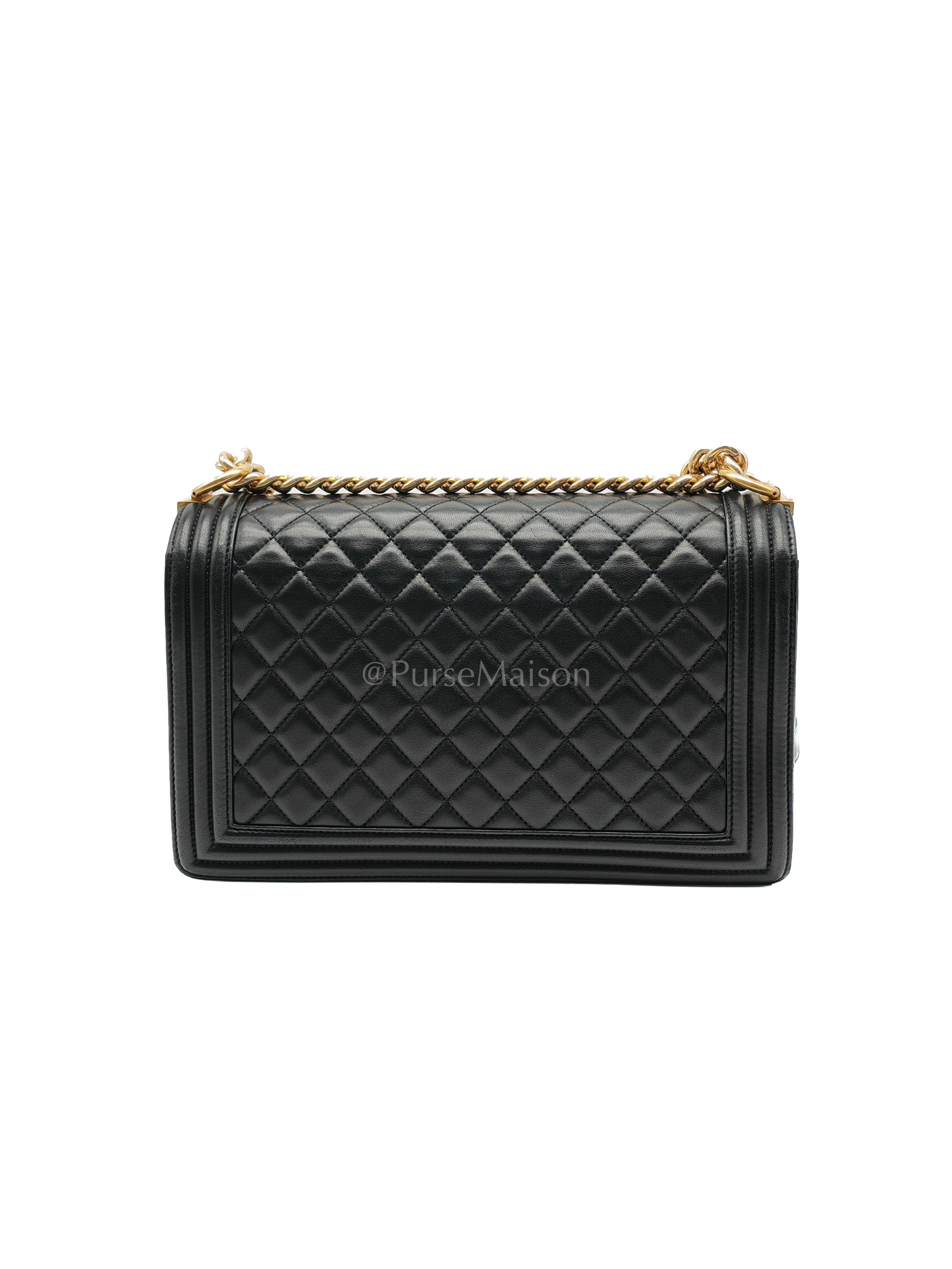 Le Boy New Medium Black Lambskin Leather in Aged Gold Hardware (Series 23) | Purse Maison Luxury Bags Shop