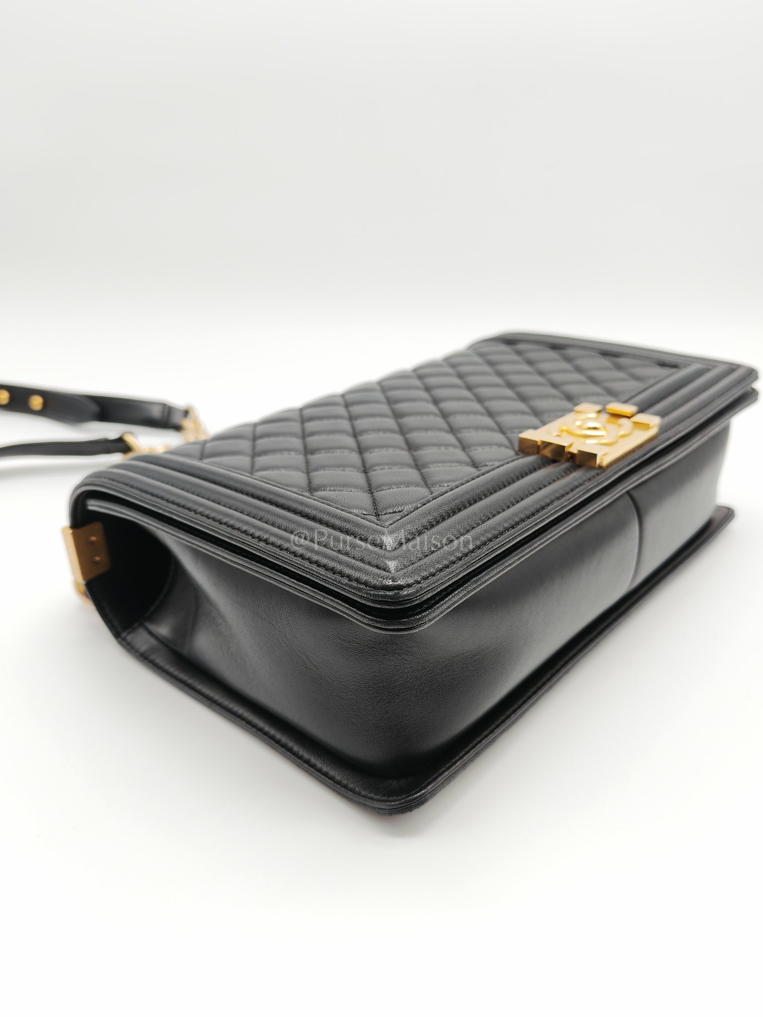 Le Boy New Medium Black Lambskin Leather in Aged Gold Hardware (Series 23) | Purse Maison Luxury Bags Shop