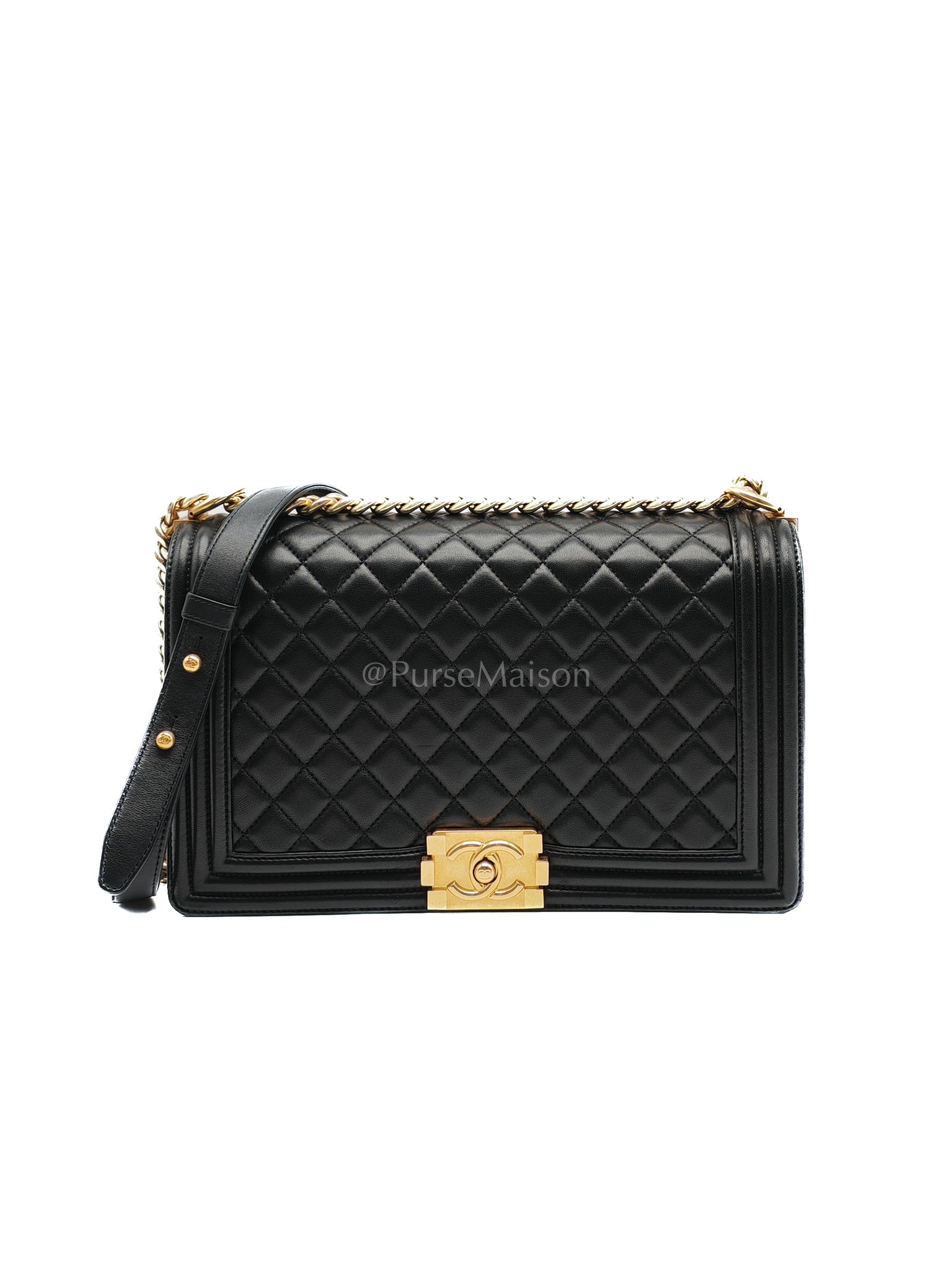 Le Boy New Medium Black Lambskin Leather in Aged Gold Hardware (Series 23) | Purse Maison Luxury Bags Shop