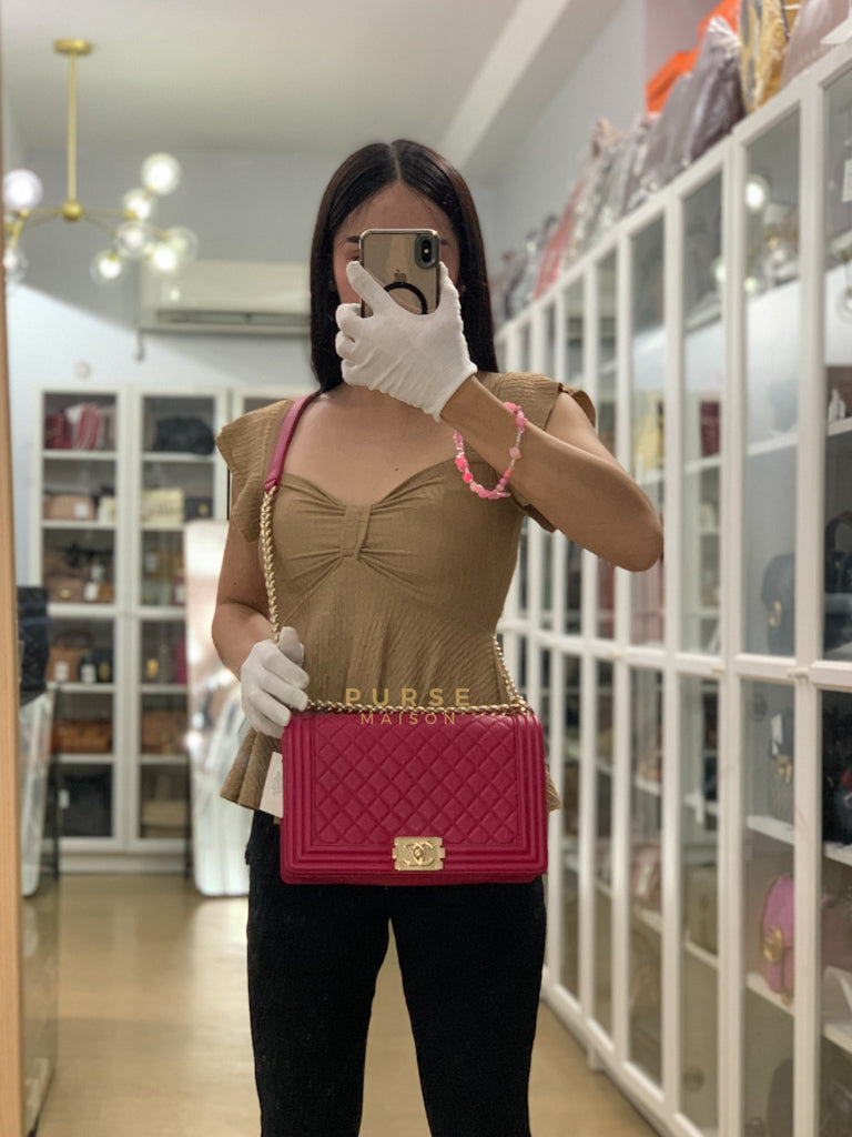 Le Boy New Medium in Pink Caviar Leather & Light Gold Hardware (Series 23) | Purse Maison Luxury Bags Shop