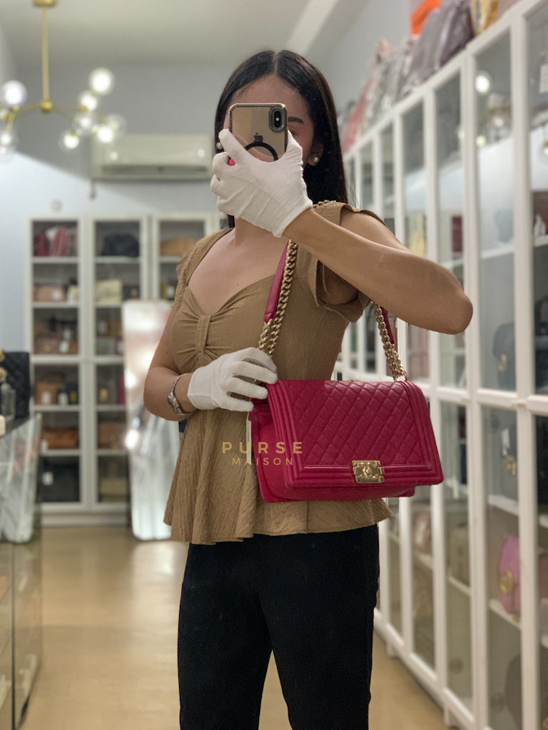Le Boy New Medium in Pink Caviar Leather & Light Gold Hardware (Series 23) | Purse Maison Luxury Bags Shop
