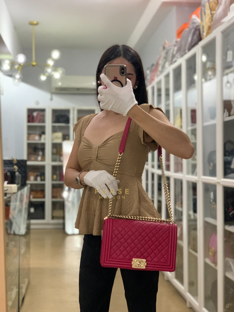 Le Boy New Medium in Pink Caviar Leather & Light Gold Hardware (Series 23) | Purse Maison Luxury Bags Shop