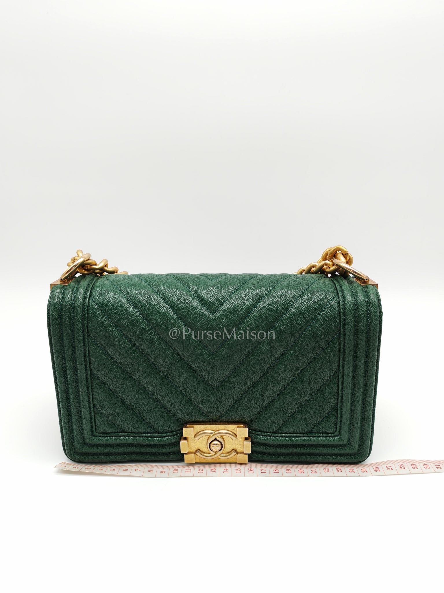 Le Boy Old Medium Green Caviar Leather in Aged Gold Hardware (Series 26) | Purse Maison Luxury Bags Shop