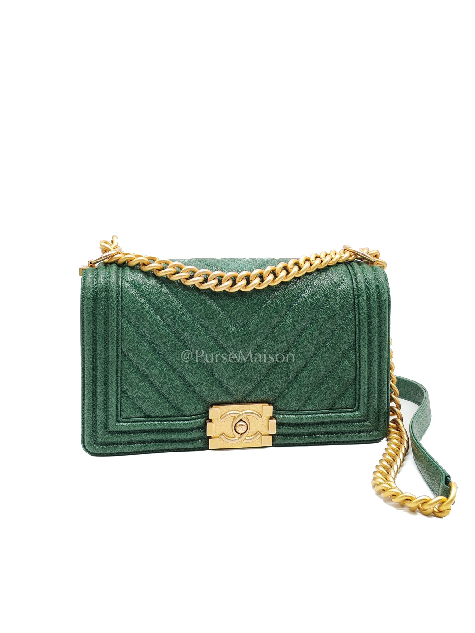 Le Boy Old Medium Green Caviar Leather in Aged Gold Hardware (Series 26) | Purse Maison Luxury Bags Shop