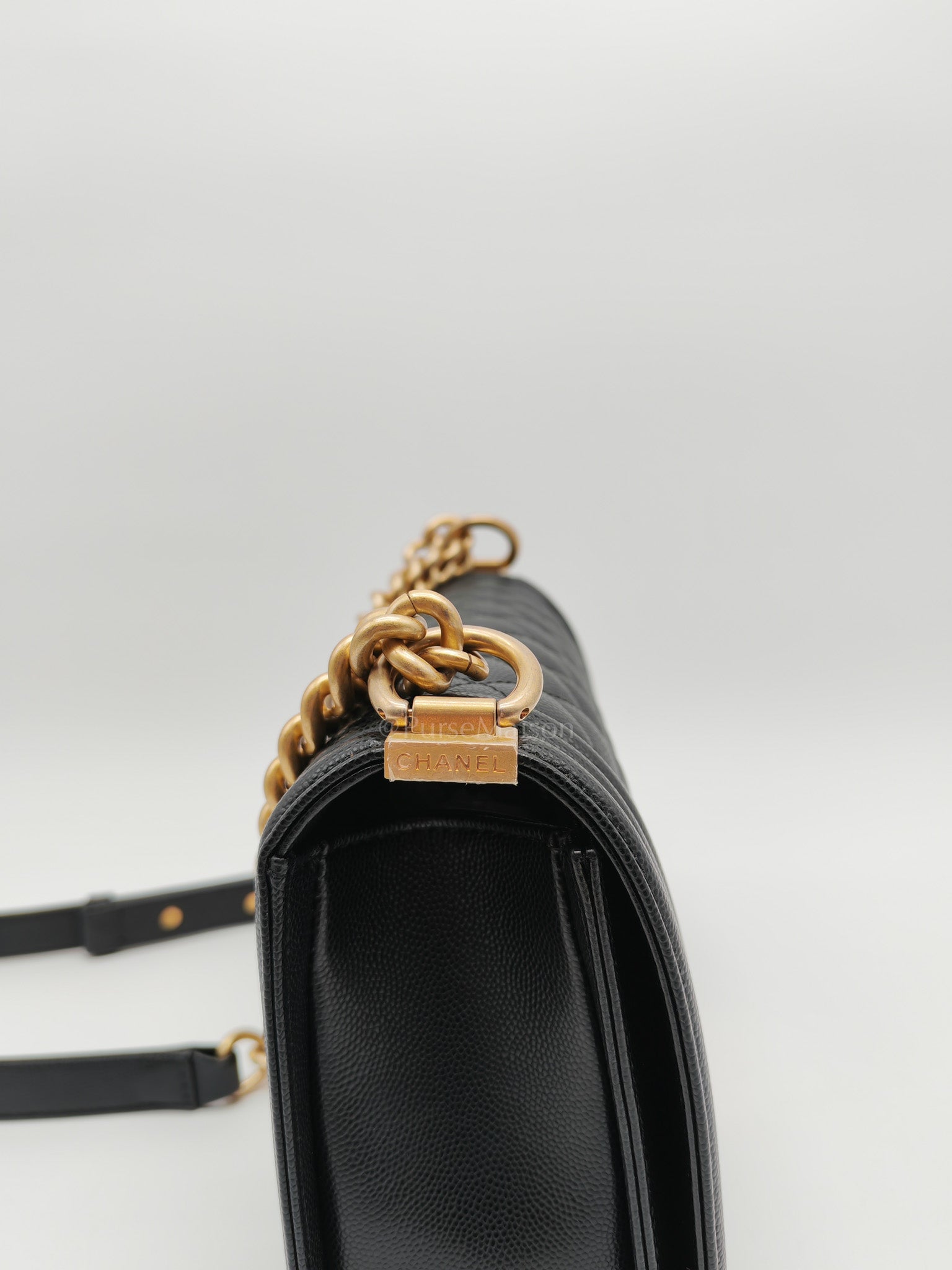 Le Boy Old Medium in Black Quilted Caviar Leather & Aged Gold Hardware Microchip | Purse Maison Luxury Bags Shop