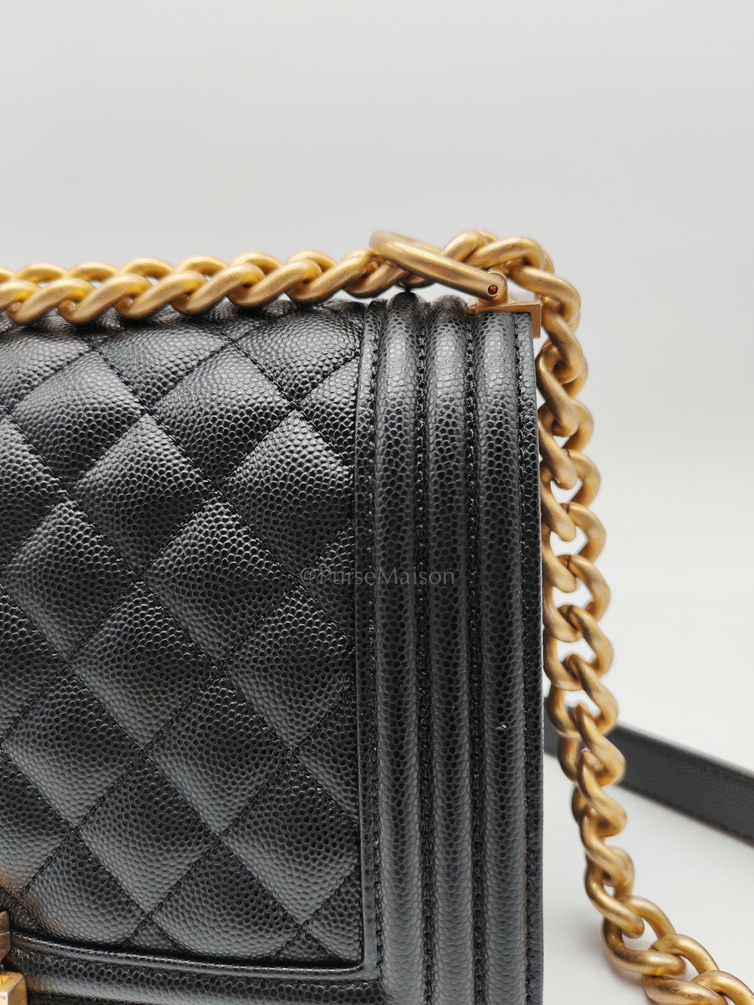 Le Boy Old Medium in Black Quilted Caviar Leather & Aged Gold Hardware Microchip | Purse Maison Luxury Bags Shop