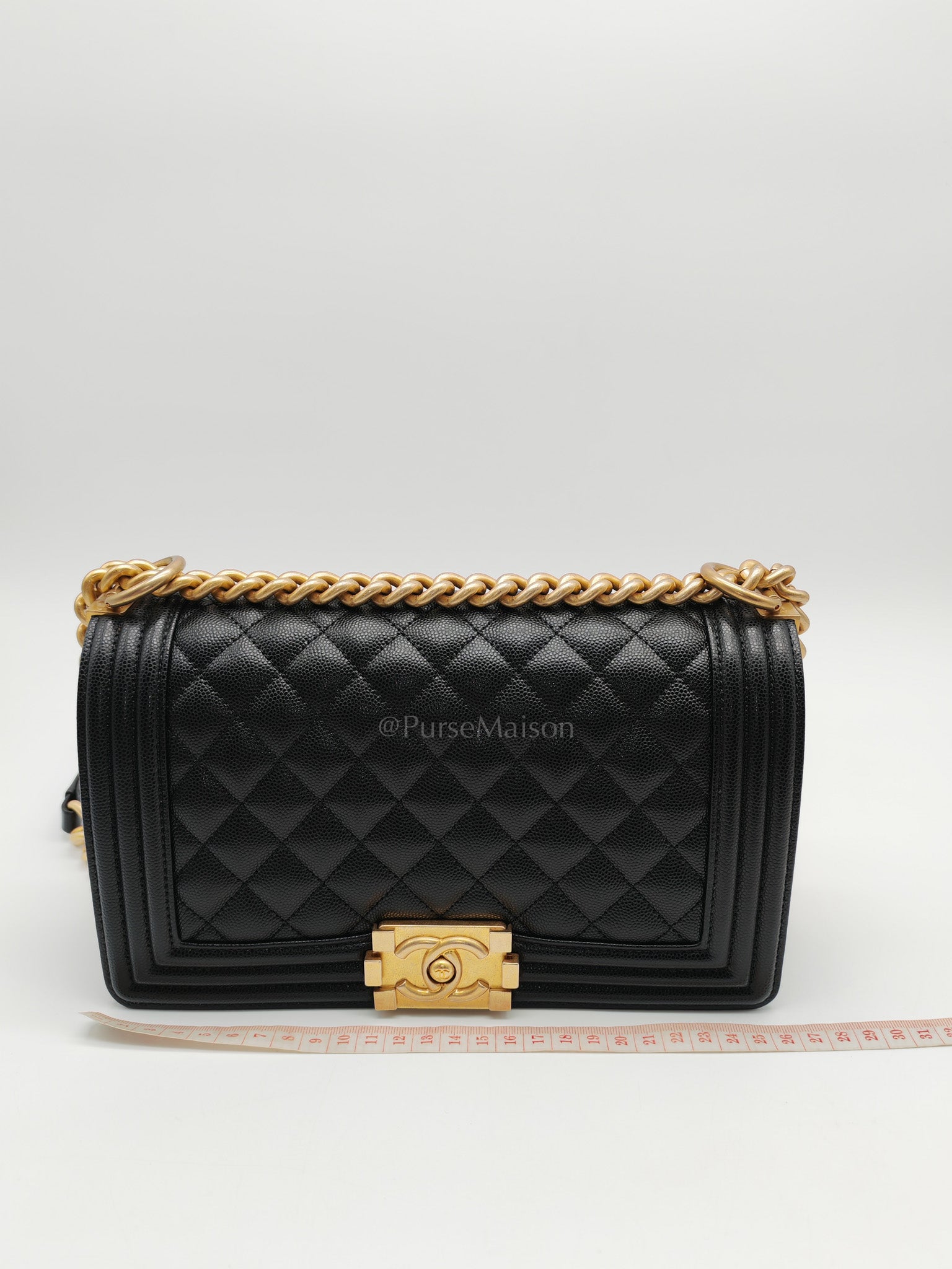 Le Boy Old Medium in Black Quilted Caviar Leather & Aged Gold Hardware Microchip | Purse Maison Luxury Bags Shop
