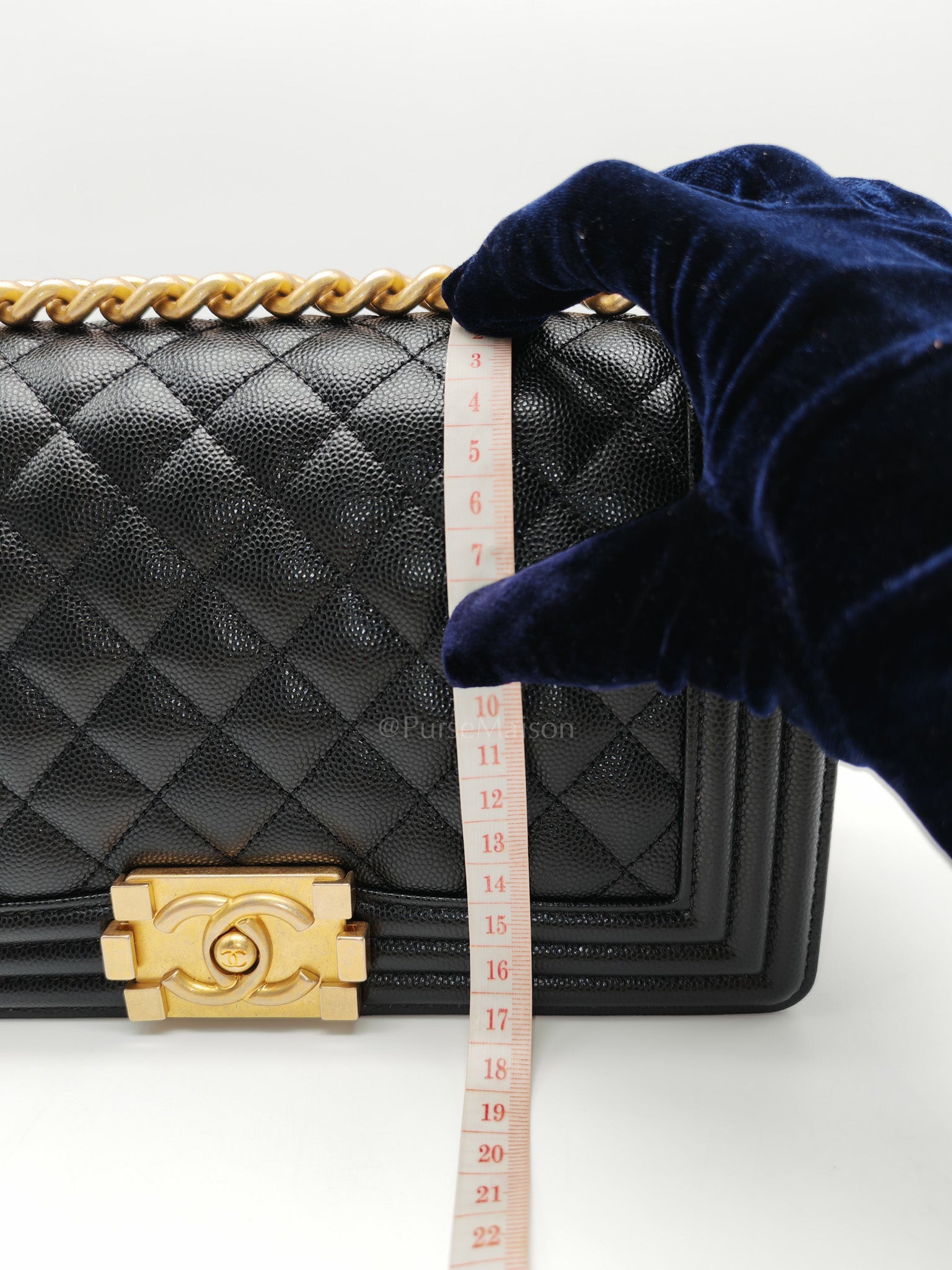 Le Boy Old Medium in Black Quilted Caviar Leather & Aged Gold Hardware Microchip | Purse Maison Luxury Bags Shop