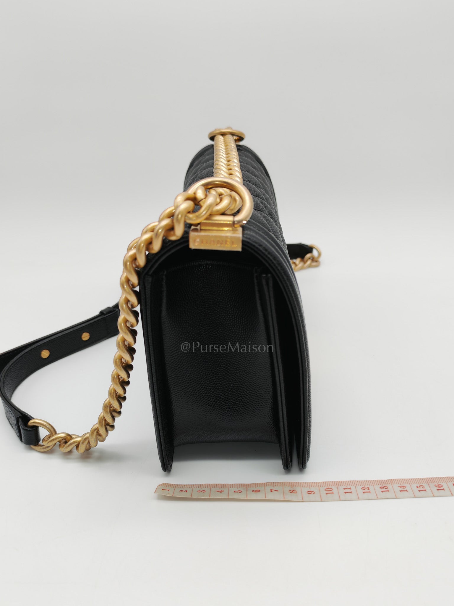 Le Boy Old Medium in Black Quilted Caviar Leather & Aged Gold Hardware Microchip | Purse Maison Luxury Bags Shop