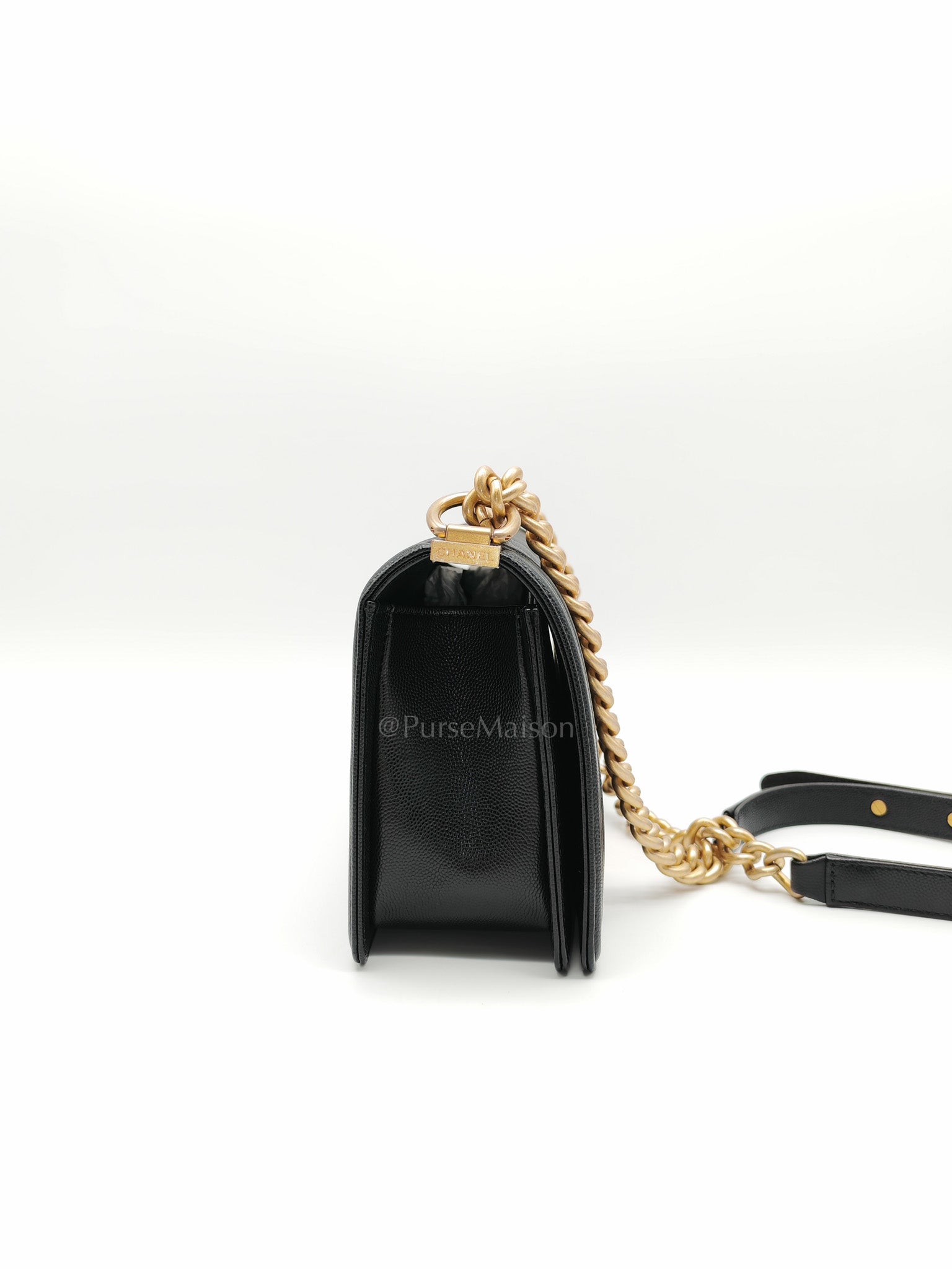 Le Boy Old Medium in Black Quilted Caviar Leather & Aged Gold Hardware Microchip | Purse Maison Luxury Bags Shop