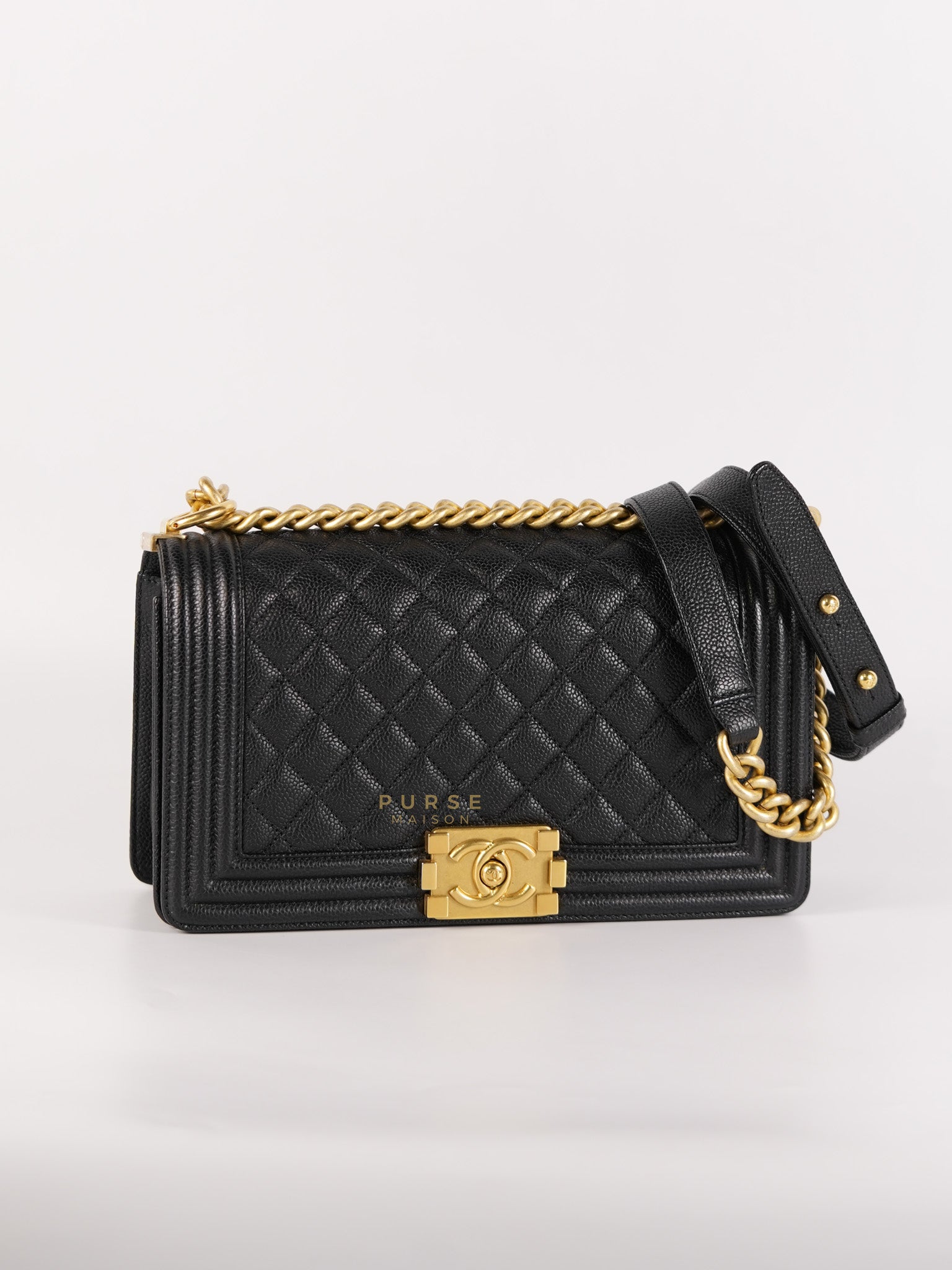 Le Boy Old Medium in Black Quilted Caviar Leather & Aged Gold Hardware (Series 23) | Purse Maison Luxury Bags Shop