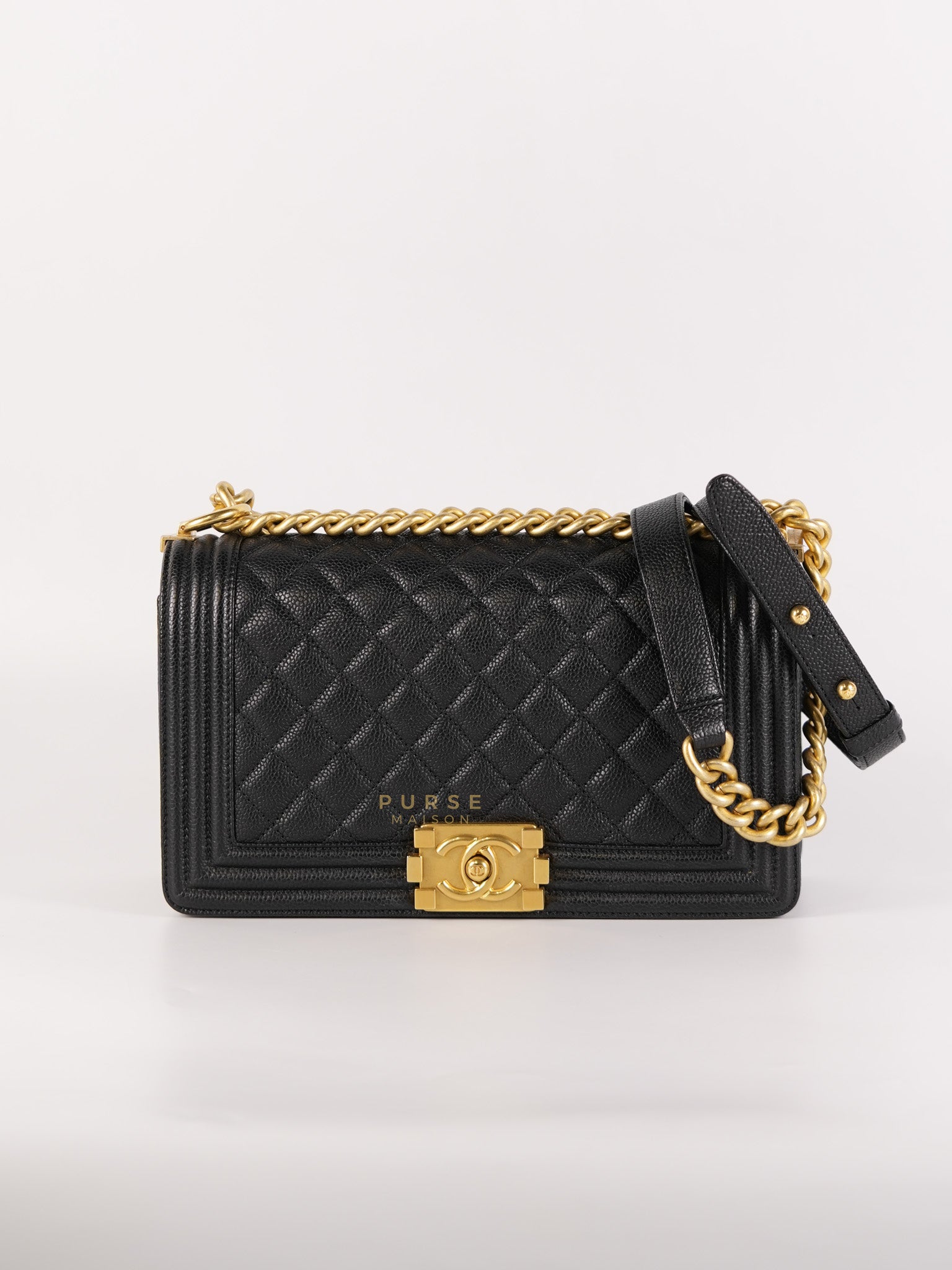 Le Boy Old Medium in Black Quilted Caviar Leather & Aged Gold Hardware (Series 23) | Purse Maison Luxury Bags Shop