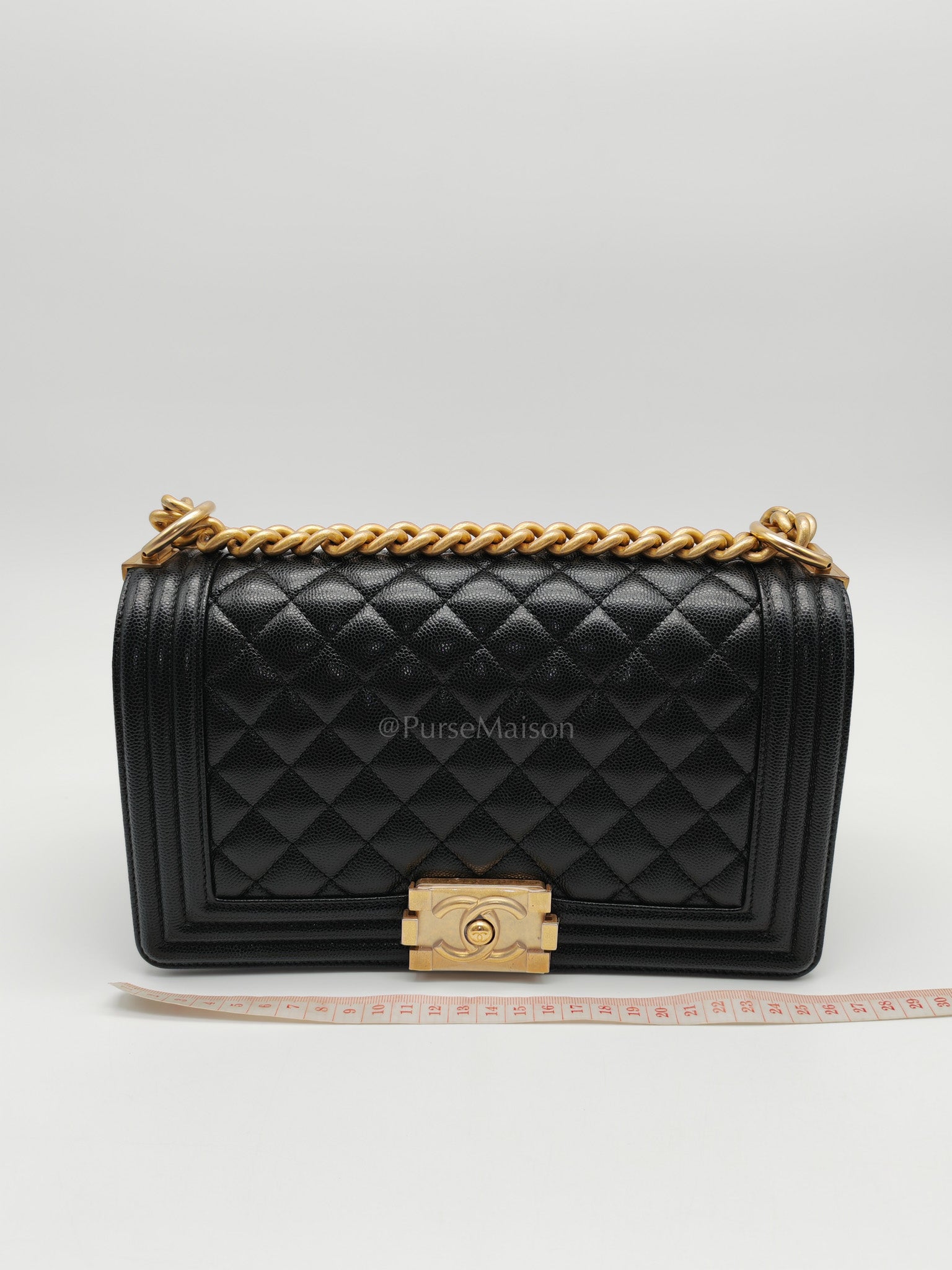 Le Boy Old Medium in Black Quilted Caviar Leather & Aged Gold Hardware Series 28 | Purse Maison Luxury Bags Shop