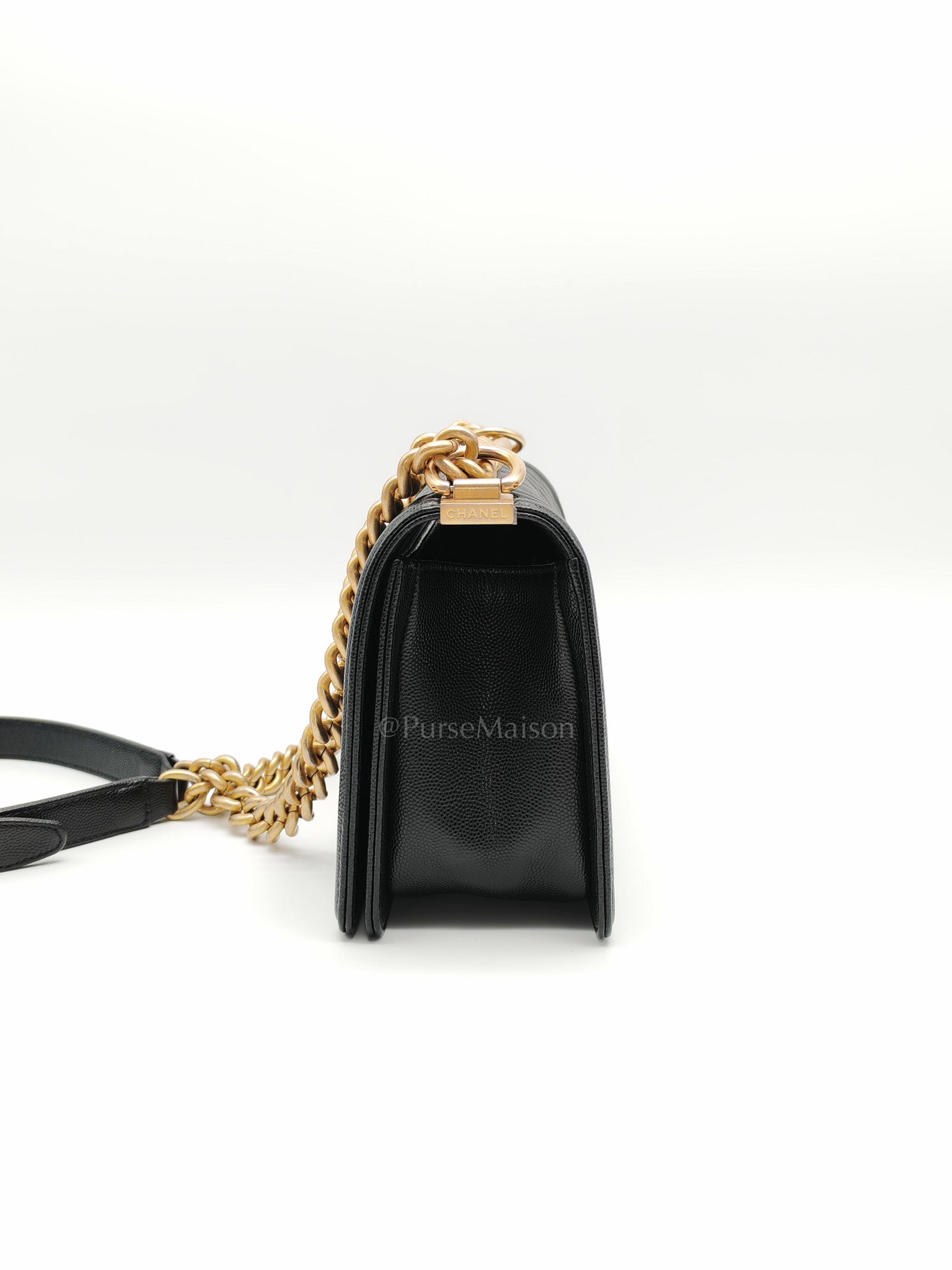 Le Boy Old Medium in Black Quilted Caviar Leather & Aged Gold Hardware Series 28 | Purse Maison Luxury Bags Shop