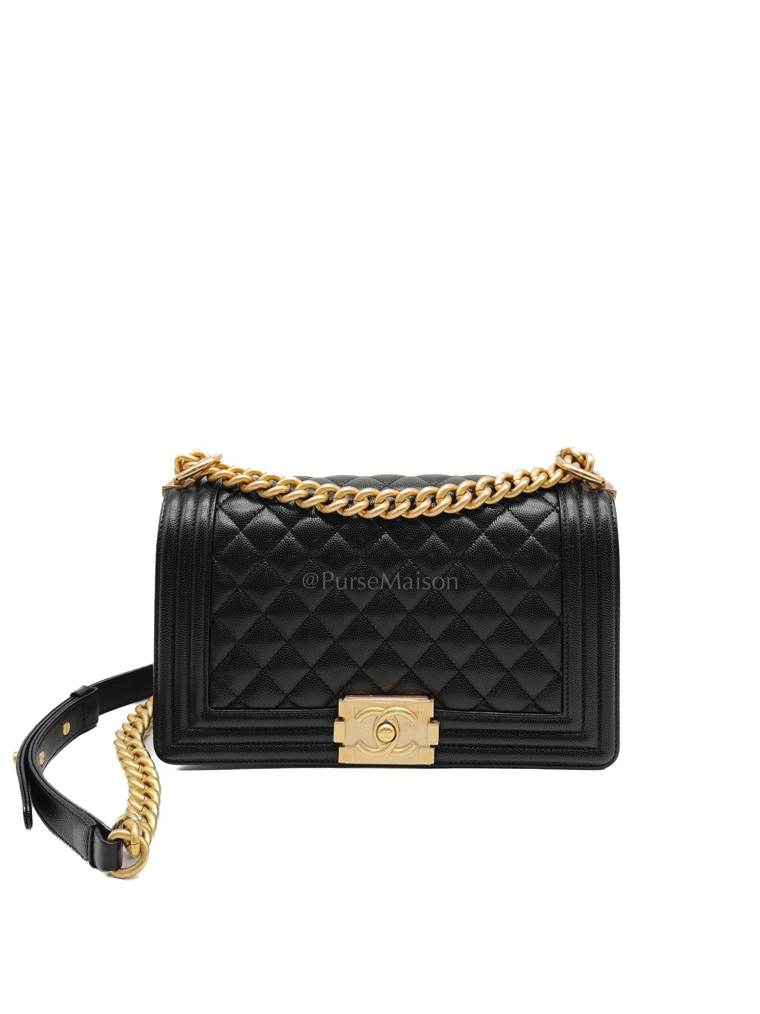 Le Boy Old Medium in Black Quilted Caviar Leather & Aged Gold Hardware Series 28 | Purse Maison Luxury Bags Shop
