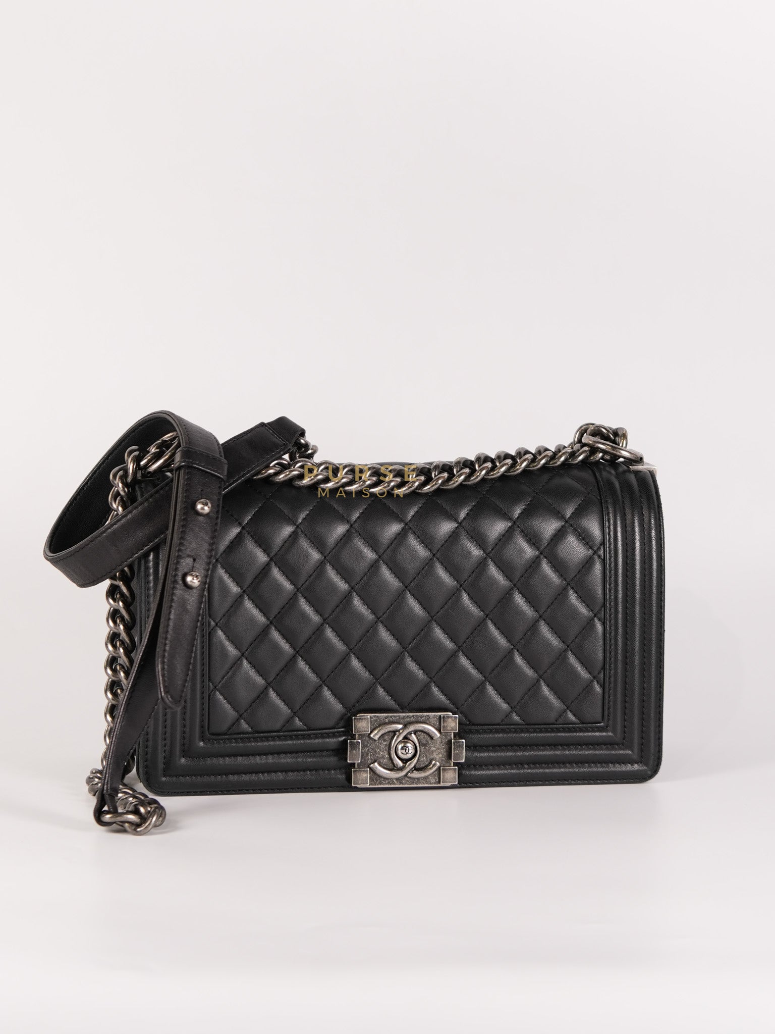 Le Boy Old Medium in Black Quilted Lambskin Leather & Ruthenium Hardware (Series 23) | Purse Maison Luxury Bags Shop
