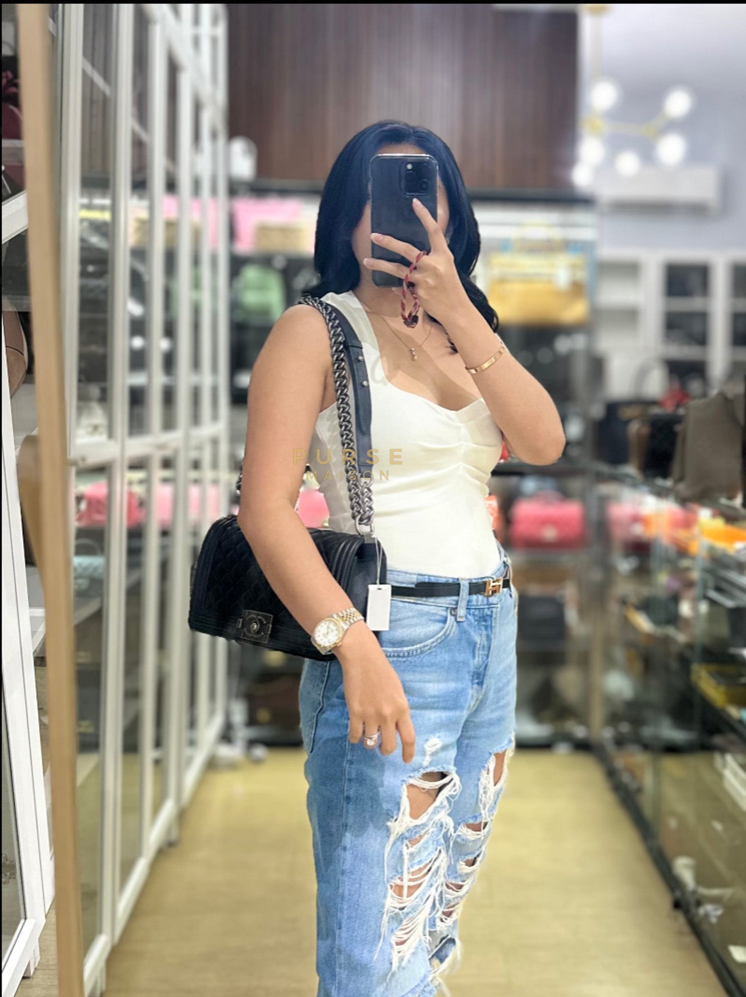 Le Boy Old Medium in Black Quilted Lambskin Leather & Ruthenium Hardware (Series 23) | Purse Maison Luxury Bags Shop