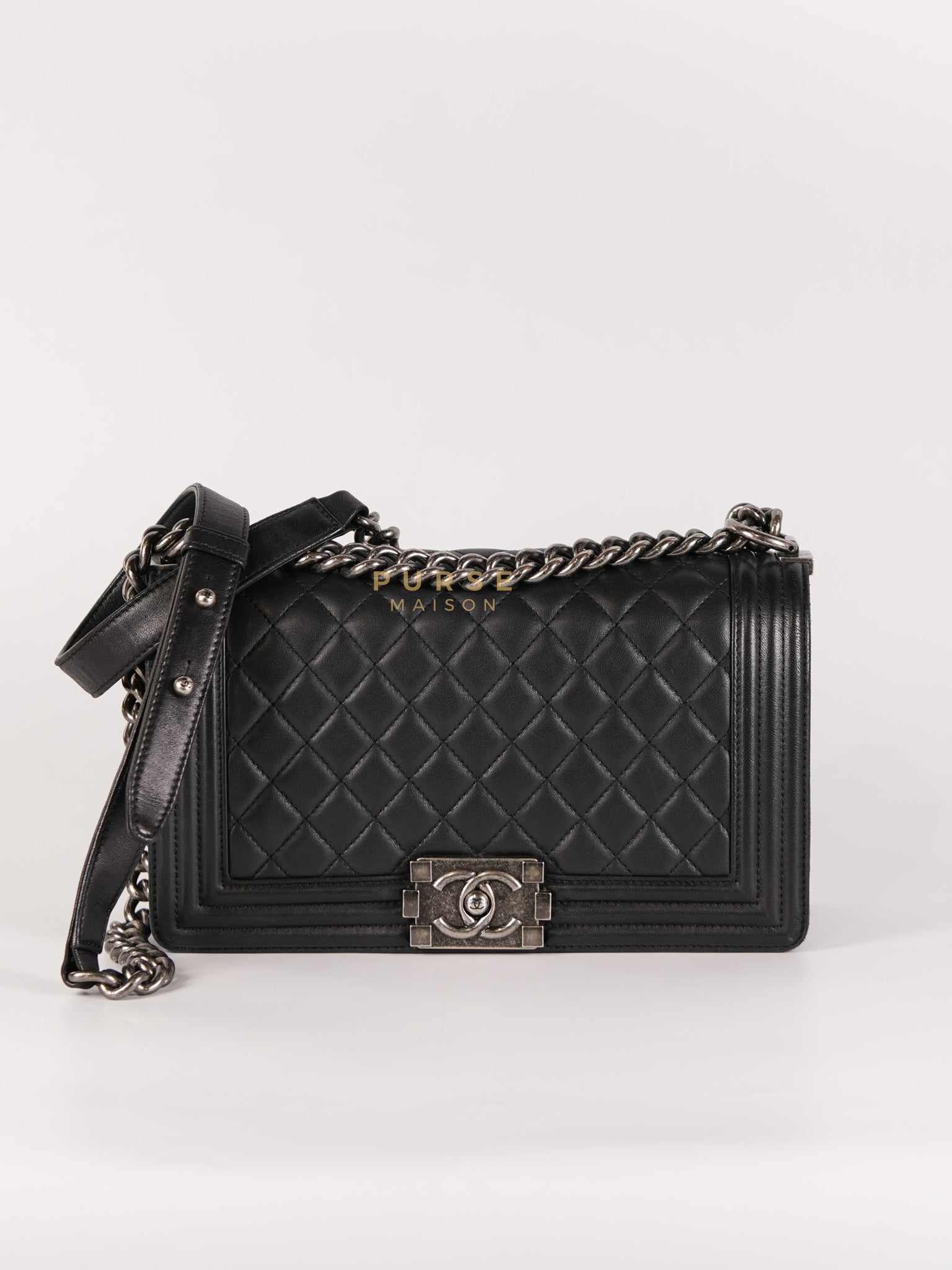 Le Boy Old Medium in Black Quilted Lambskin Leather & Ruthenium Hardware (Series 23) | Purse Maison Luxury Bags Shop