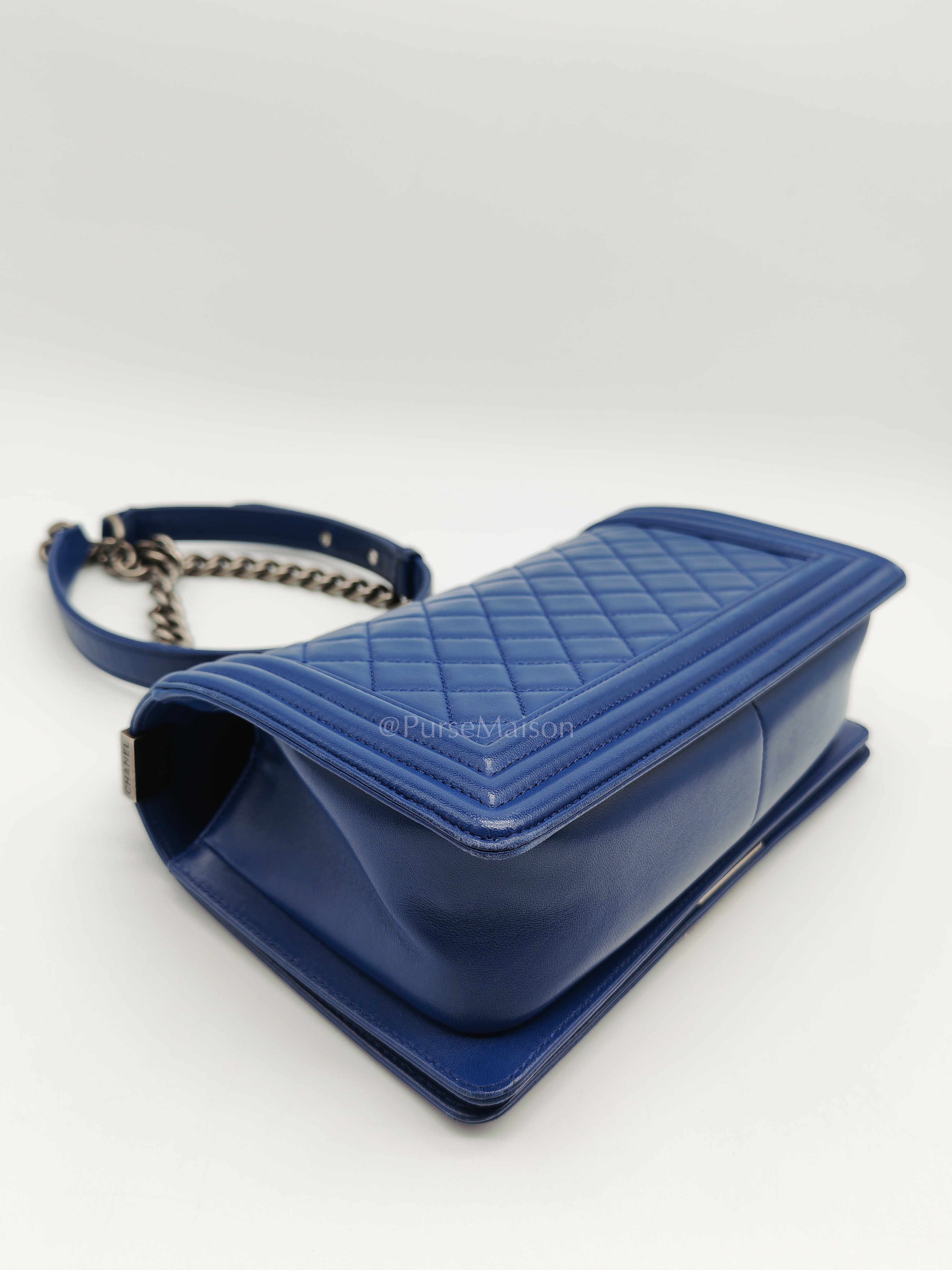 Le Boy Old Medium in Blue Quilted Lambskin Leather & Ruthenium Hardware Series 23 | Purse Maison Luxury Bags Shop
