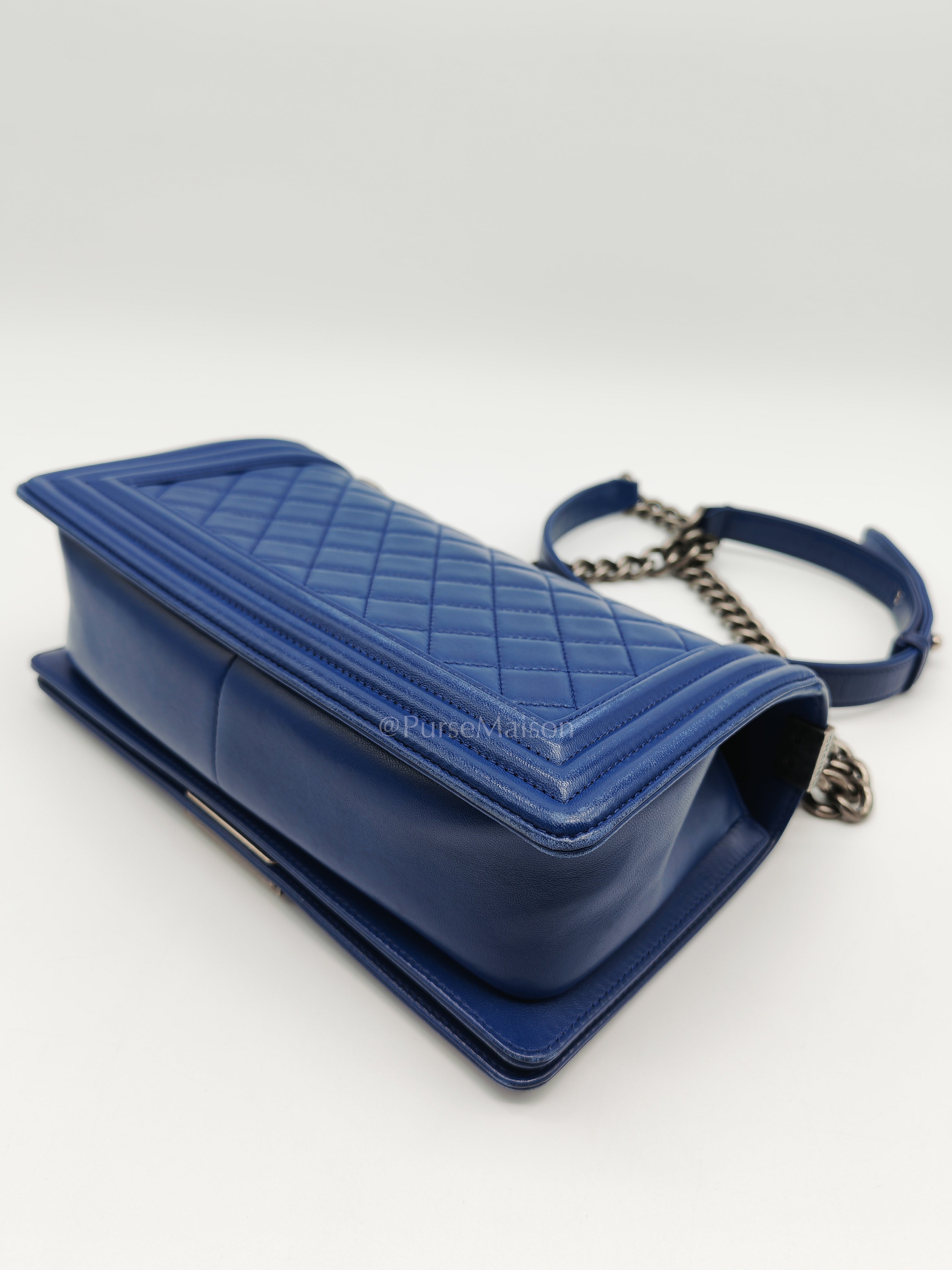 Le Boy Old Medium in Blue Quilted Lambskin Leather & Ruthenium Hardware Series 23 | Purse Maison Luxury Bags Shop