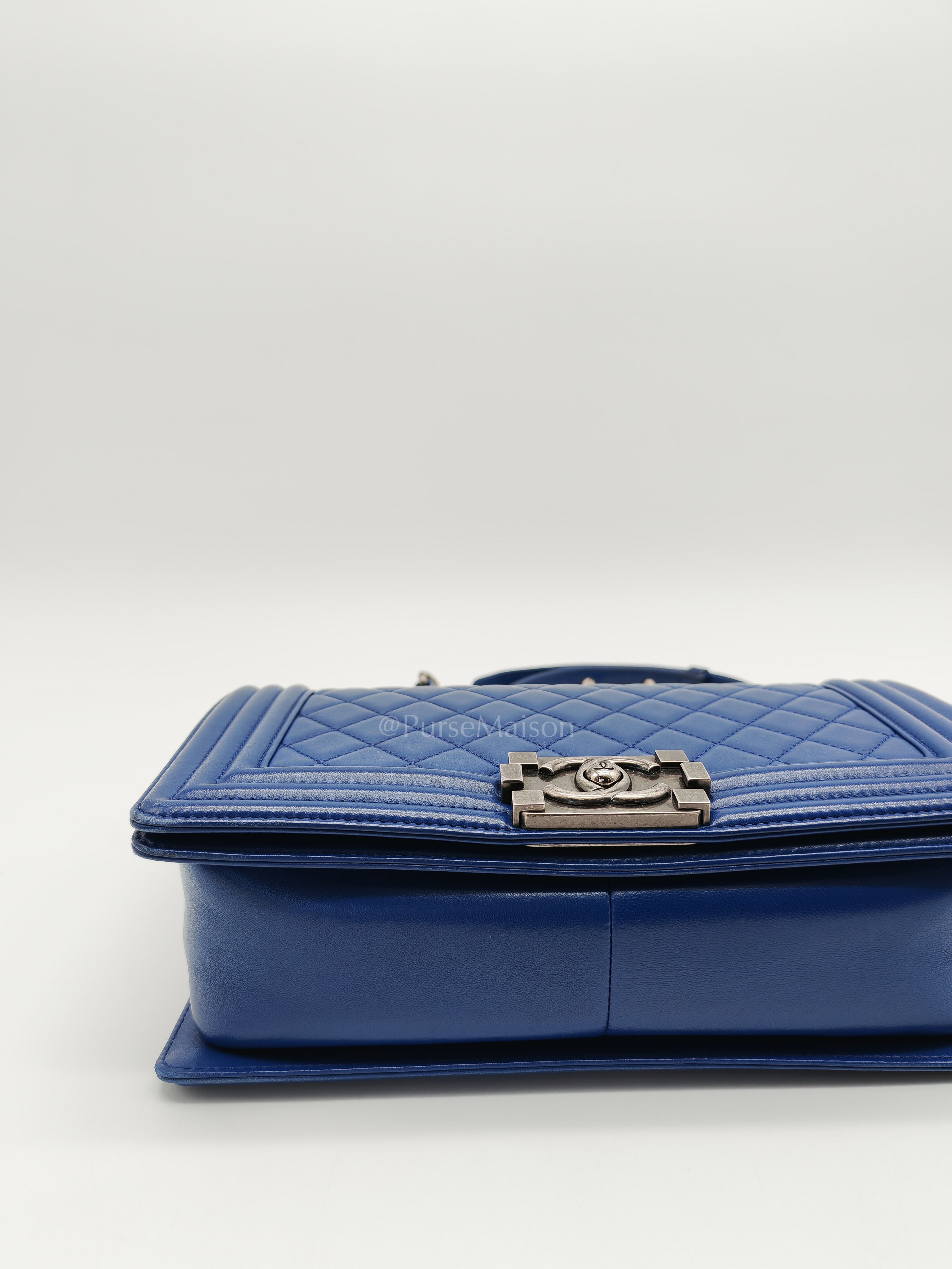 Le Boy Old Medium in Blue Quilted Lambskin Leather & Ruthenium Hardware Series 23 | Purse Maison Luxury Bags Shop