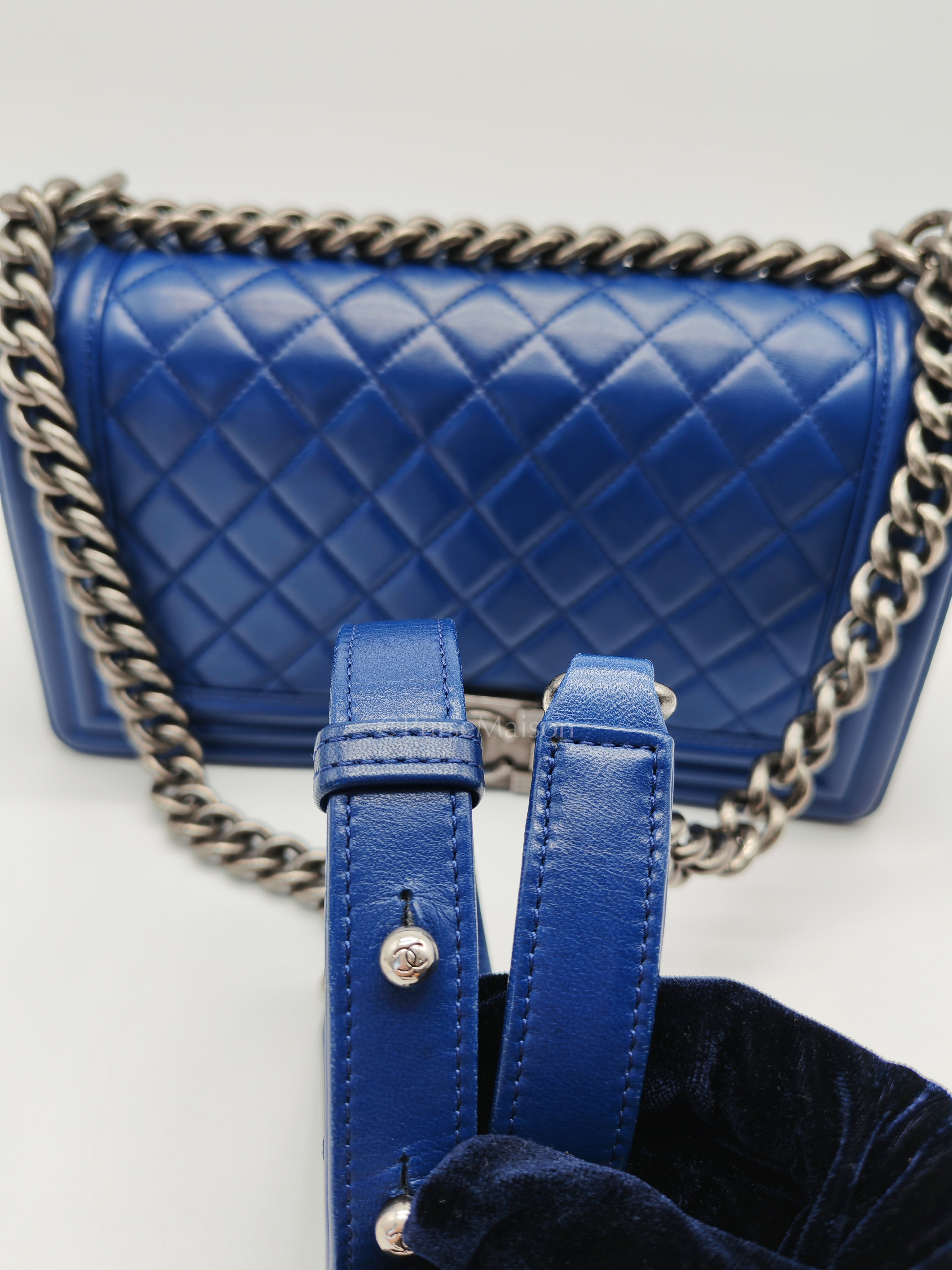 Le Boy Old Medium in Blue Quilted Lambskin Leather & Ruthenium Hardware Series 23 | Purse Maison Luxury Bags Shop
