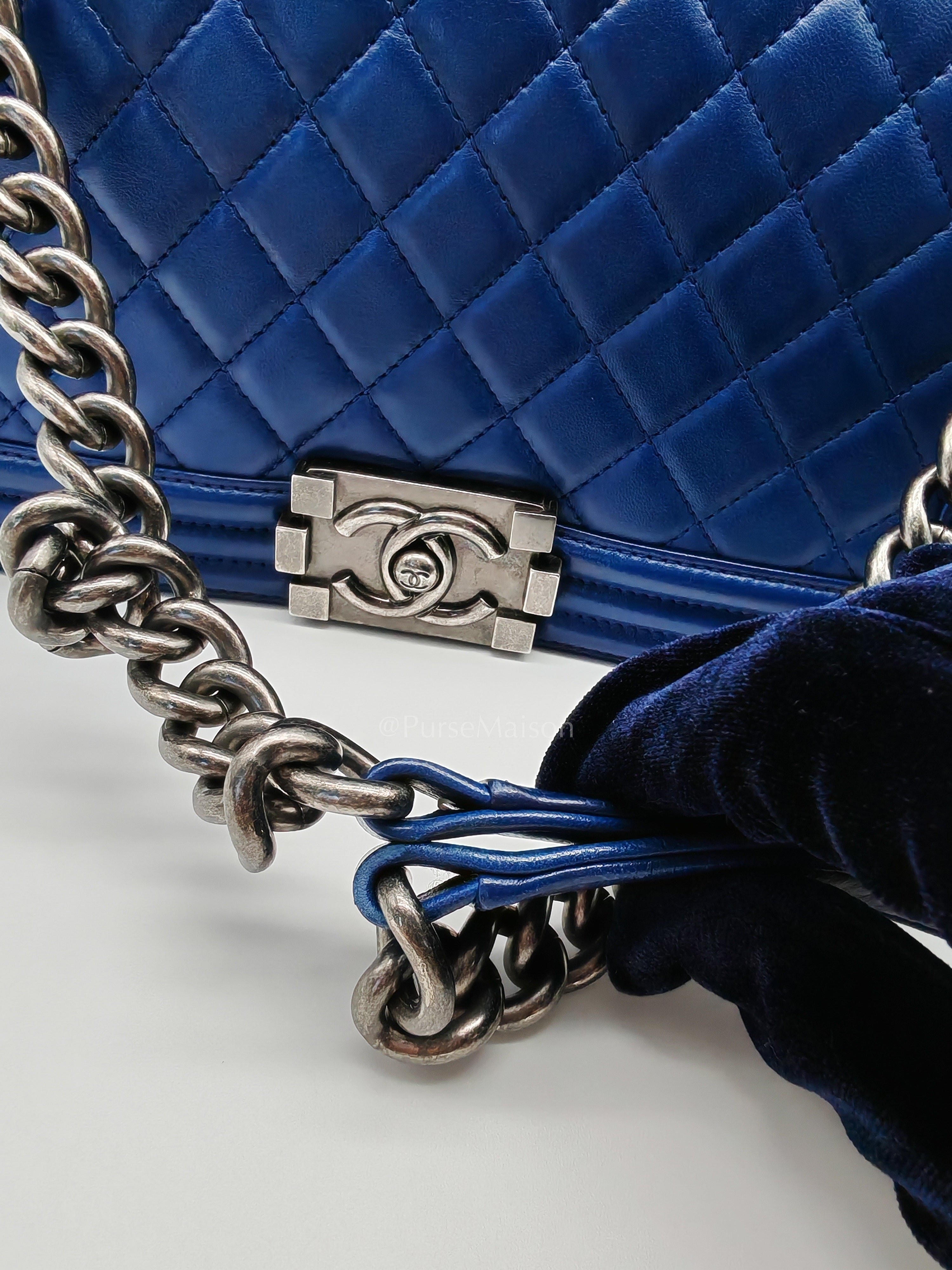 Le Boy Old Medium in Blue Quilted Lambskin Leather & Ruthenium Hardware Series 23 | Purse Maison Luxury Bags Shop