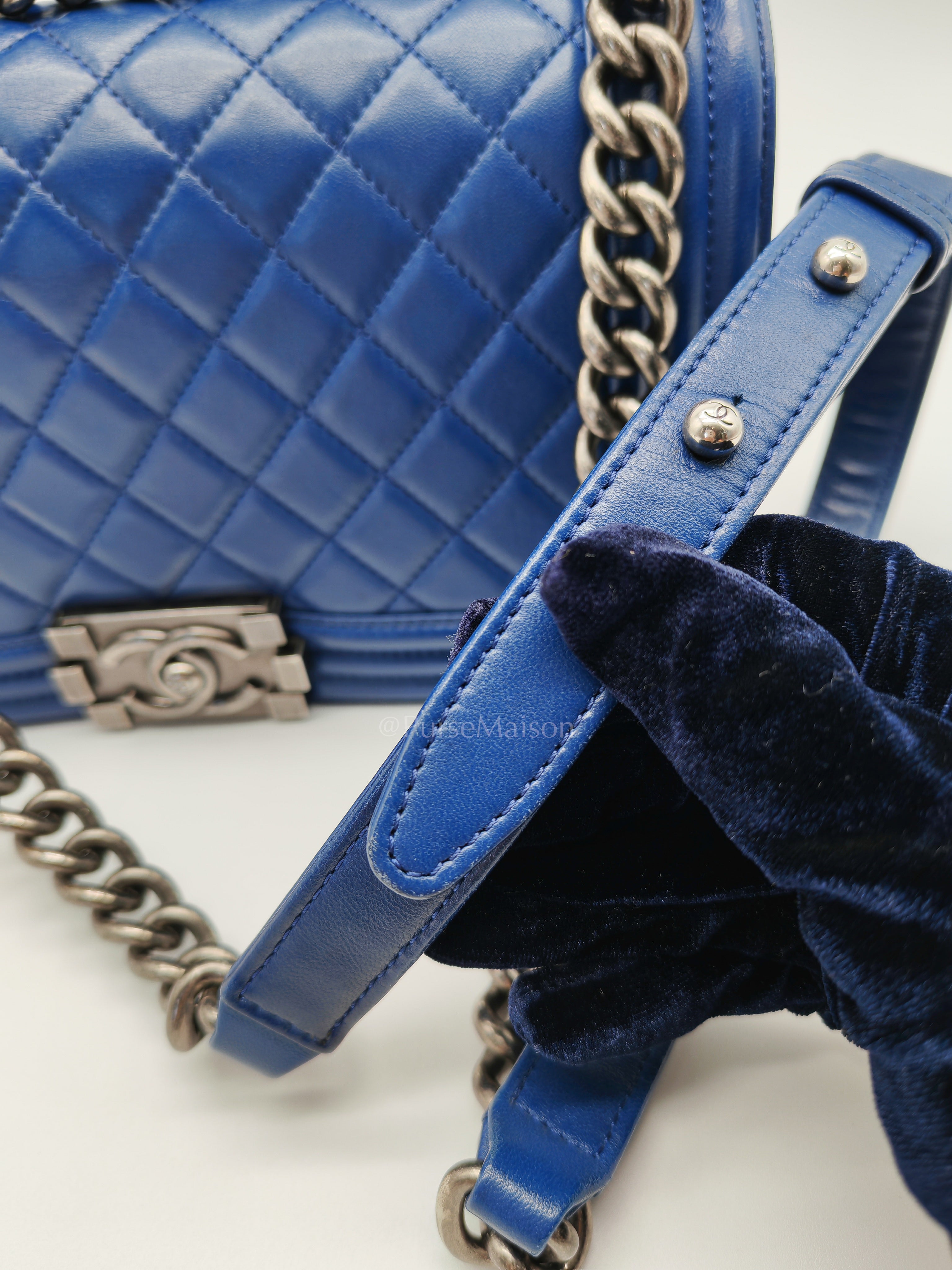 Le Boy Old Medium in Blue Quilted Lambskin Leather & Ruthenium Hardware Series 23 | Purse Maison Luxury Bags Shop