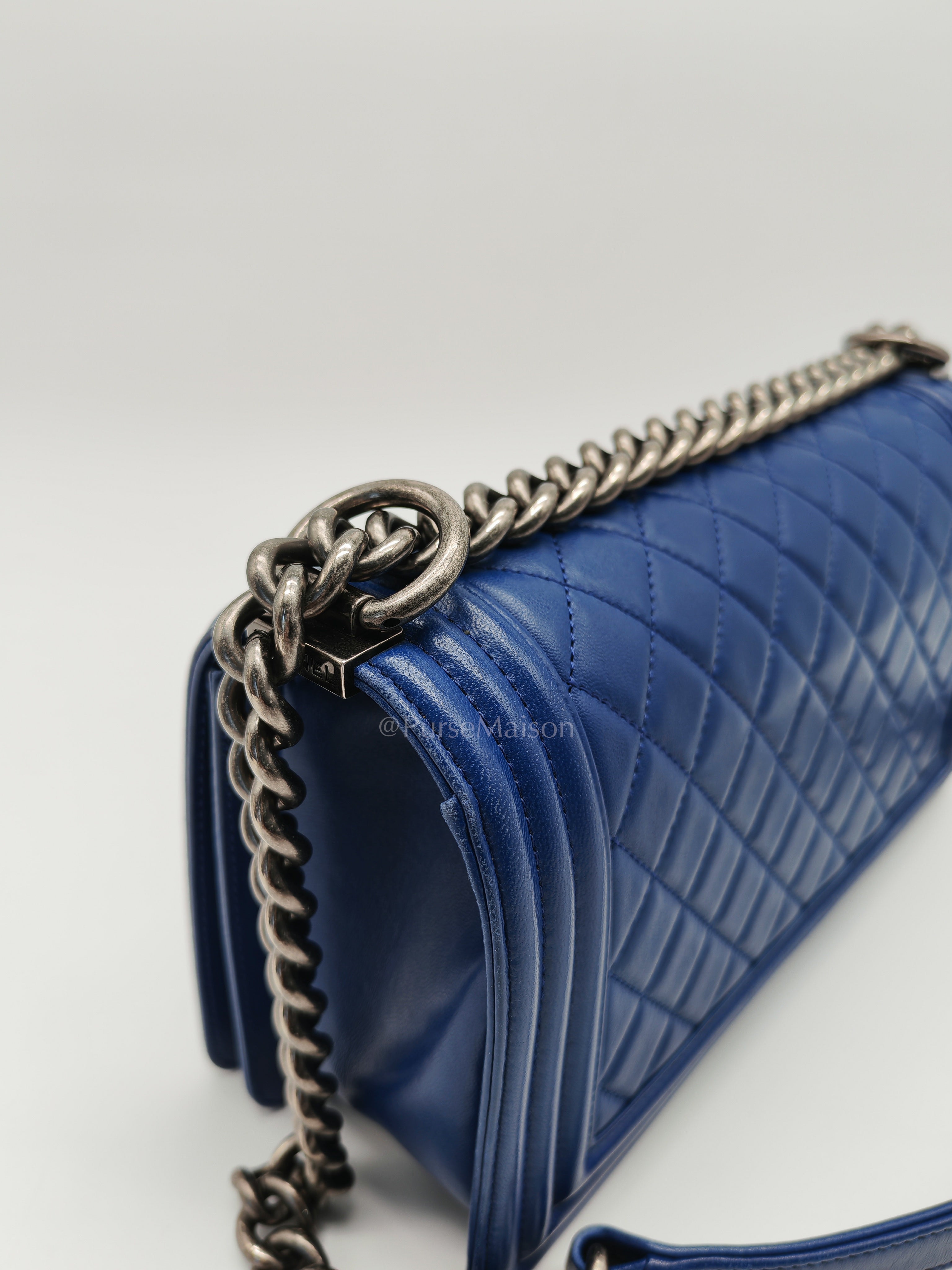 Le Boy Old Medium in Blue Quilted Lambskin Leather & Ruthenium Hardware Series 23 | Purse Maison Luxury Bags Shop
