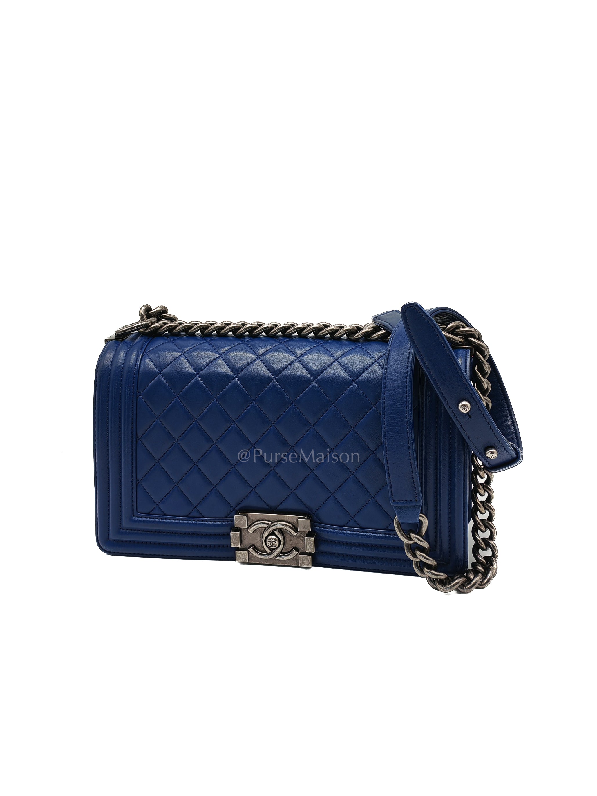 Le Boy Old Medium in Blue Quilted Lambskin Leather & Ruthenium Hardware Series 23 | Purse Maison Luxury Bags Shop