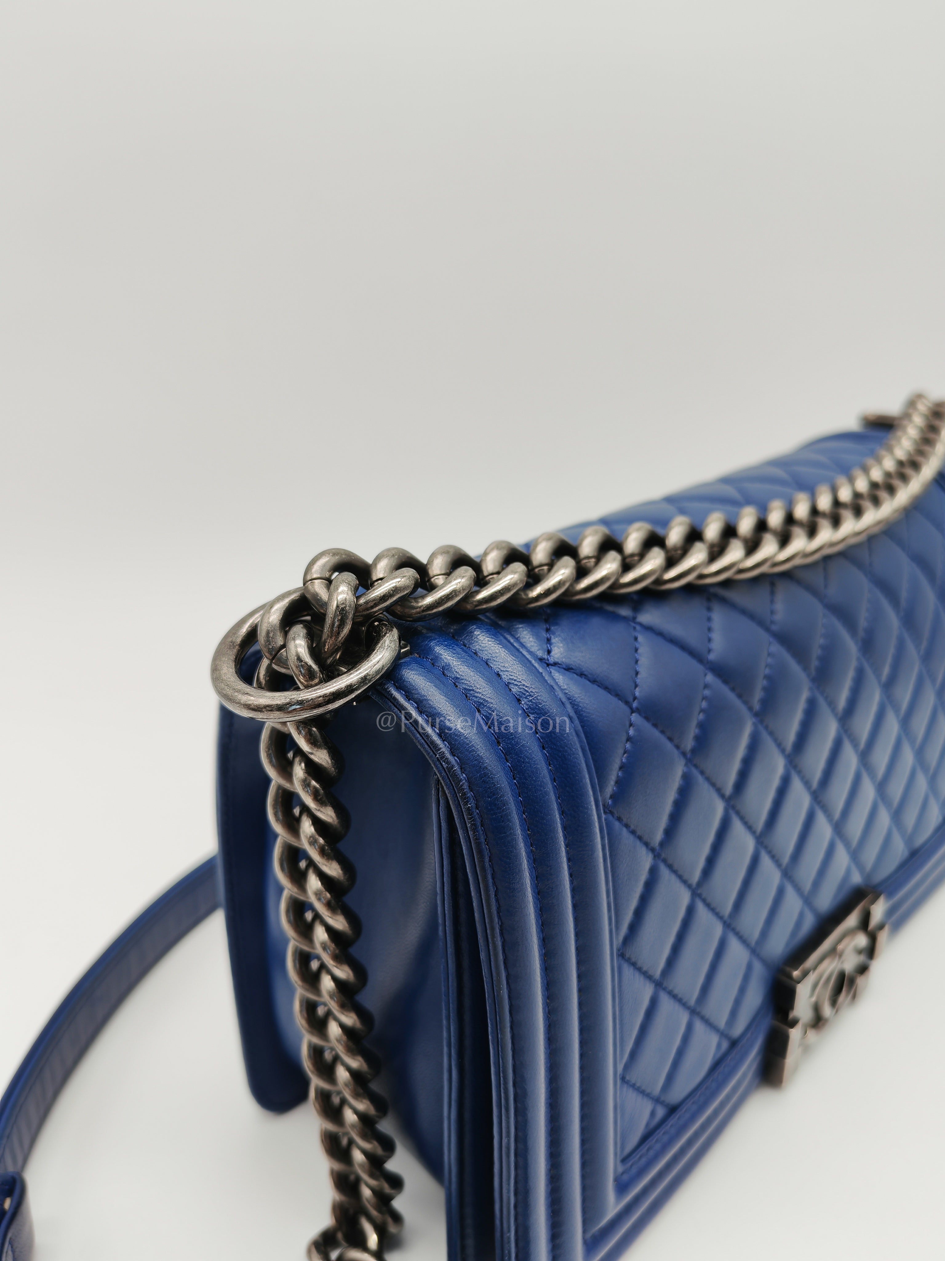 Le Boy Old Medium in Blue Quilted Lambskin Leather & Ruthenium Hardware Series 23 | Purse Maison Luxury Bags Shop