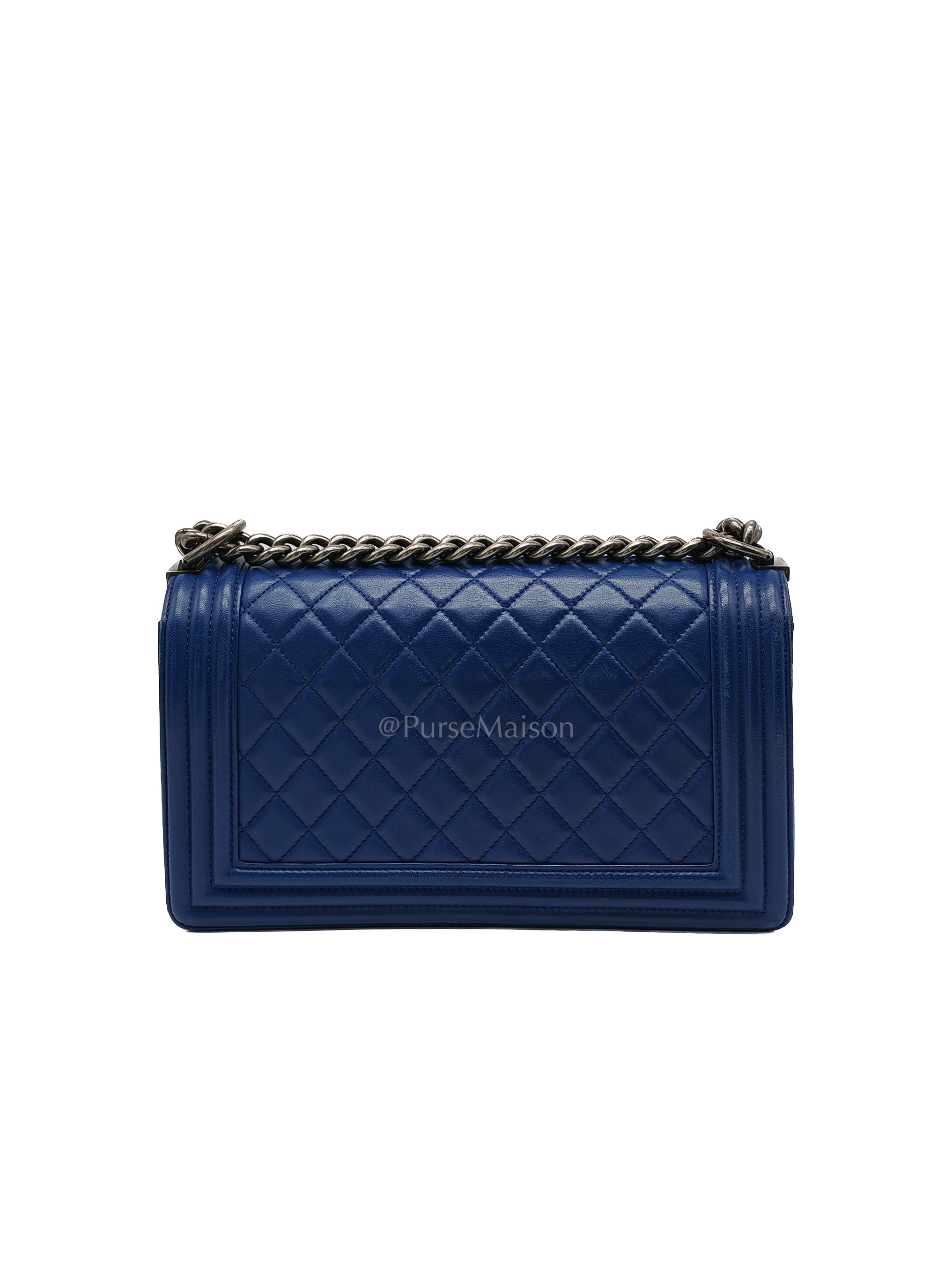 Le Boy Old Medium in Blue Quilted Lambskin Leather & Ruthenium Hardware Series 23 | Purse Maison Luxury Bags Shop